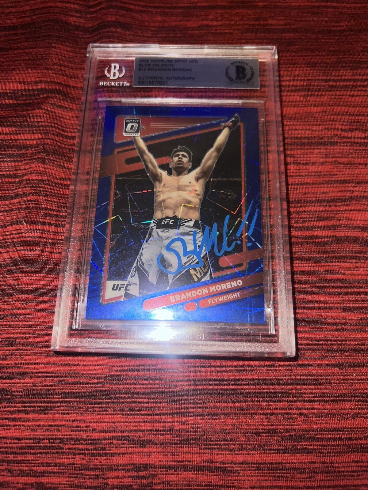 Brandon Moreno Signed 2022 Donruss Optic UFC Blue Velocity Trading Card Beckett