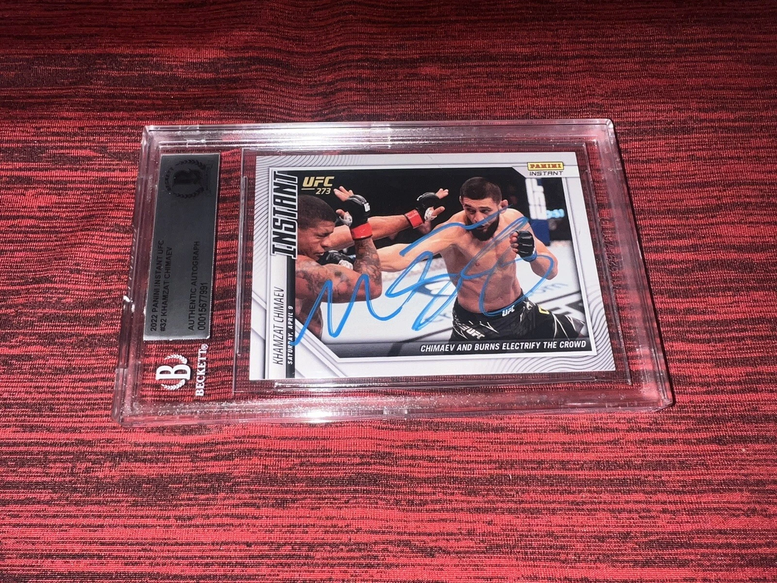 Khamzat Chimaev Signed 2022 Panini Instant UFC 273 Trading Card Beckett