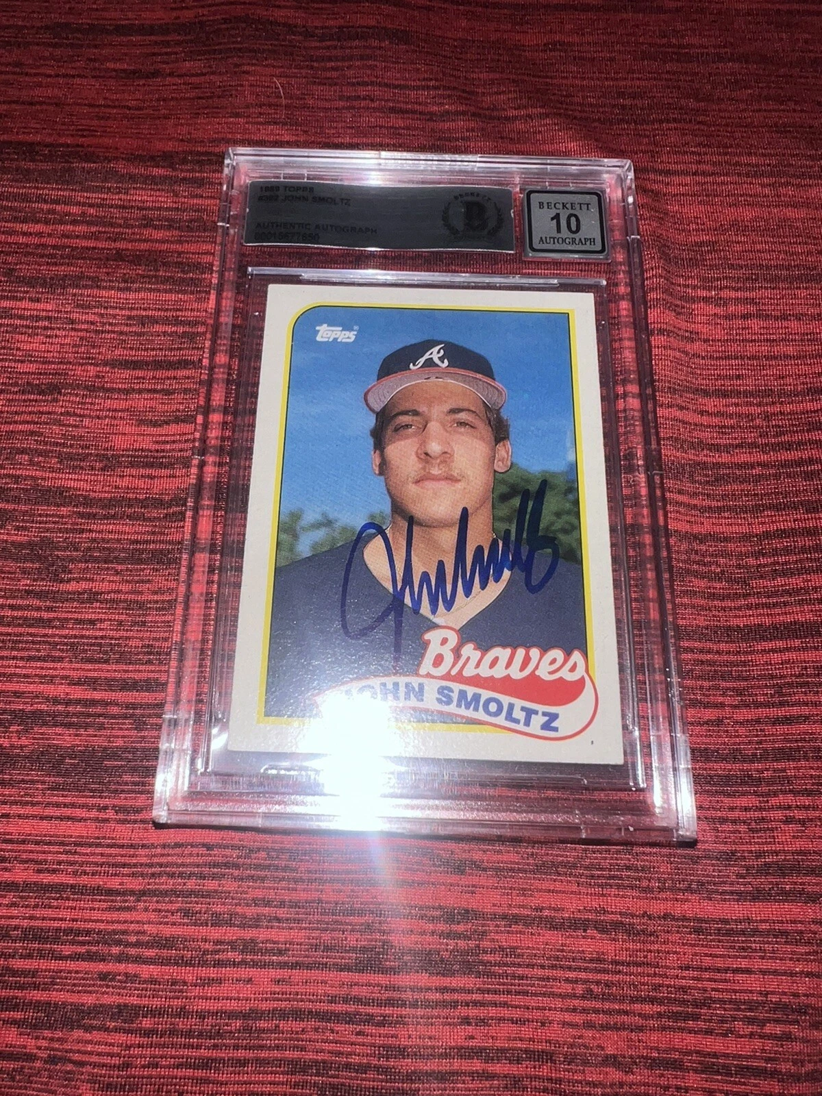 John Smoltz Signed 1989 Topps Trading Card Rookie Atlanta Braves Beckett 10 Auto