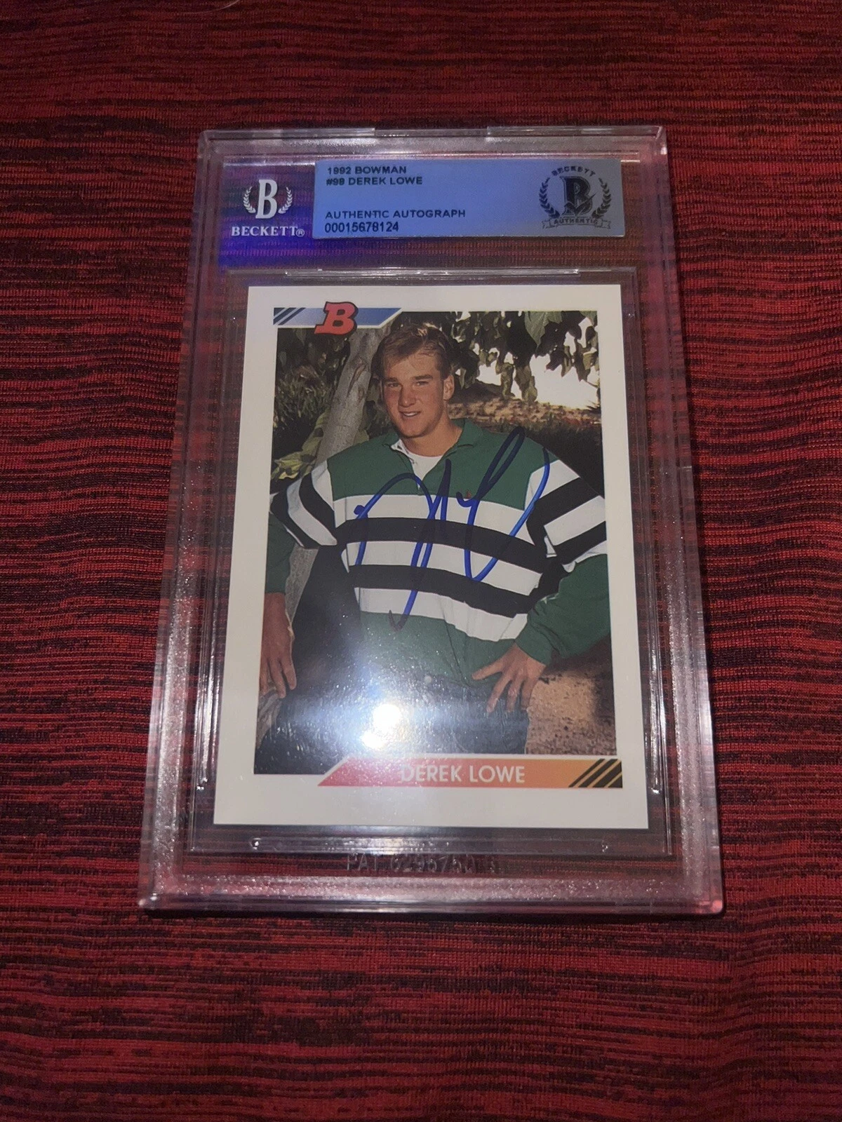 Derek Lowe Signed 1992 Bowman Trading Card Rookie Boston Red Sox Beckett