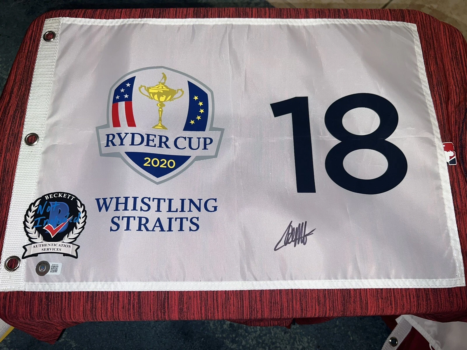 Collin Morikawa Signed Official 2020 Ryder Cup Flag Whistling Straits Beckett #2
