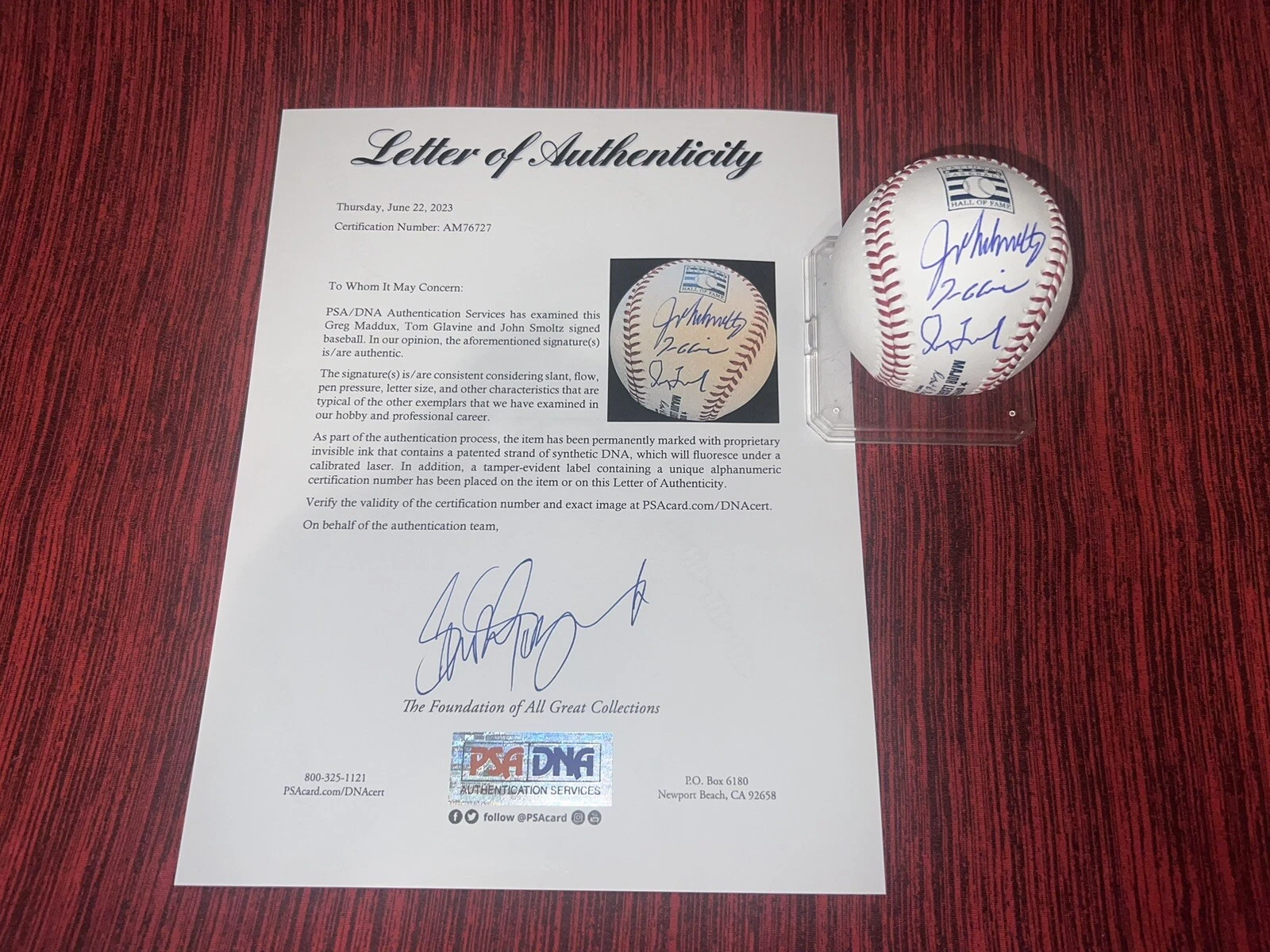Greg Maddux, Tom Glavine & John Smoltz  Signed Official Hall Of Fame Baseball #2