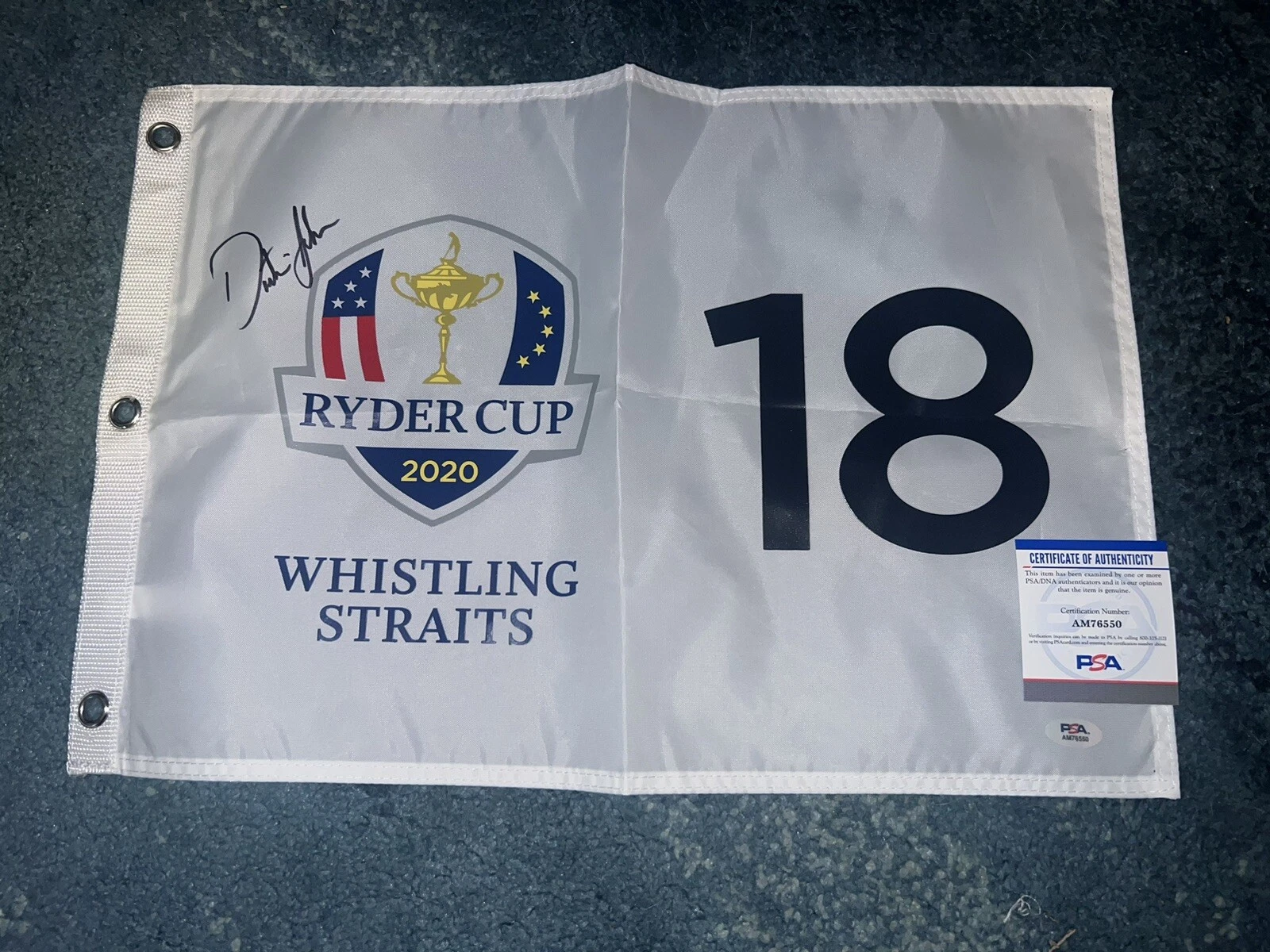Dustin Johnson Official 2020 Ryder Cup Flag Whistling Straits Champion PSA/DNA
