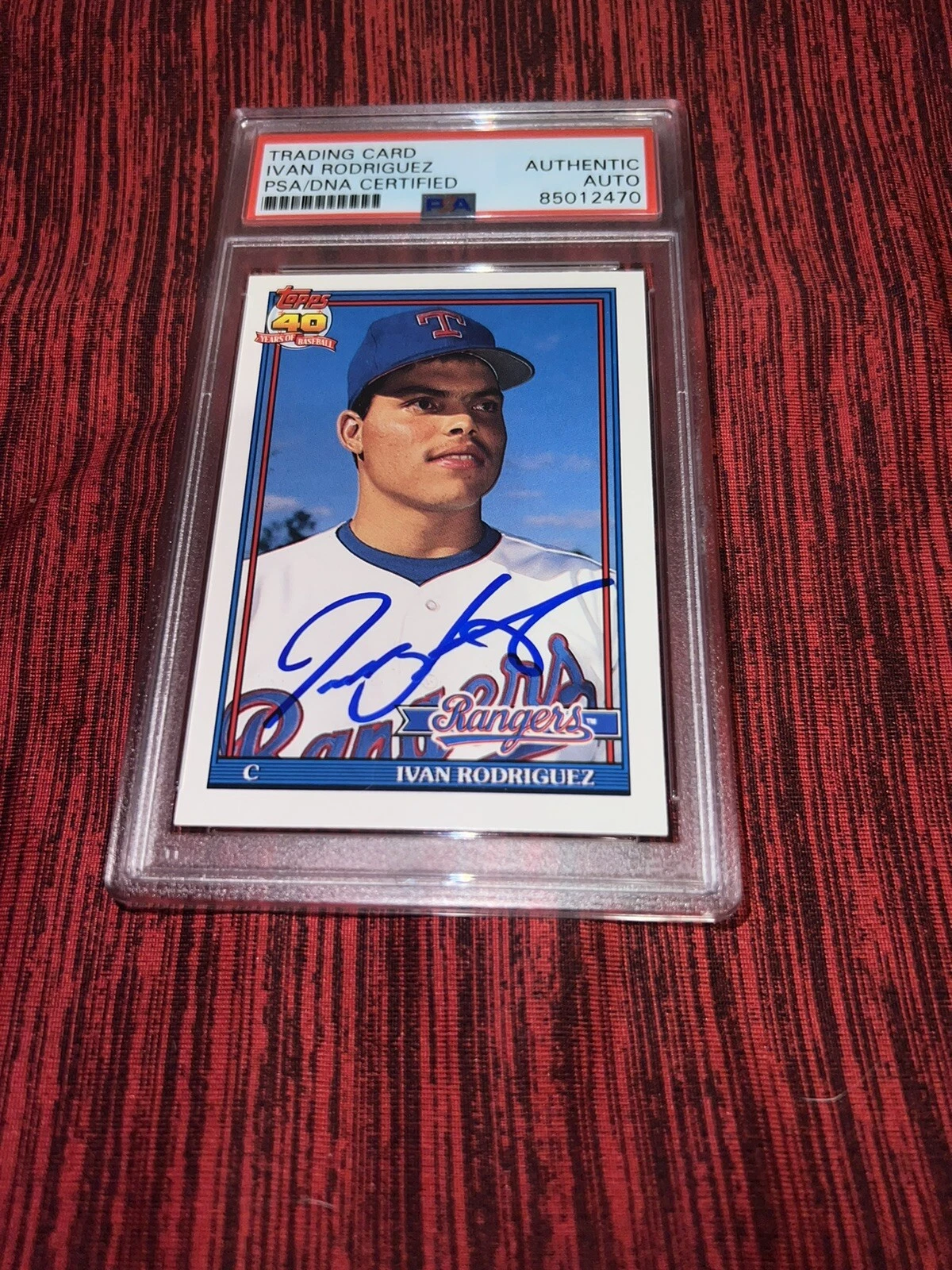 Ivan Rodriguez Signed 1991 Topps Rookie Trading Card Texas Rangers PSA/DNA #2