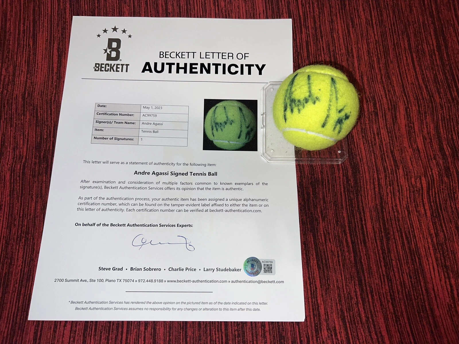 Andre Agassi Signed Wilson Tennis Ball 8x Major Champion Legend Beckett LOA #6