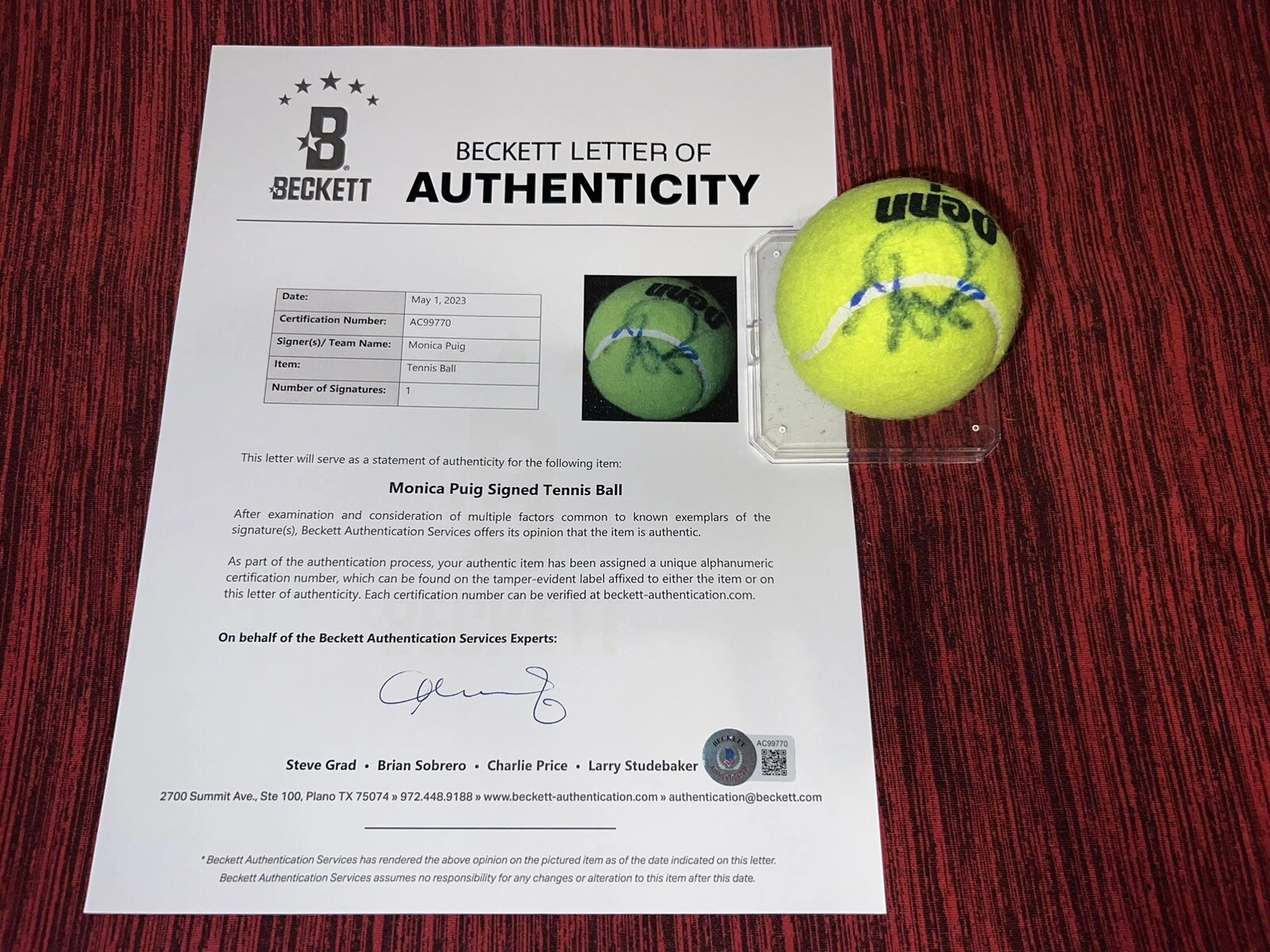 Monica Puig Signed Penn Tennis Ball 2016 Olympic Gold Medal Beckett LOA