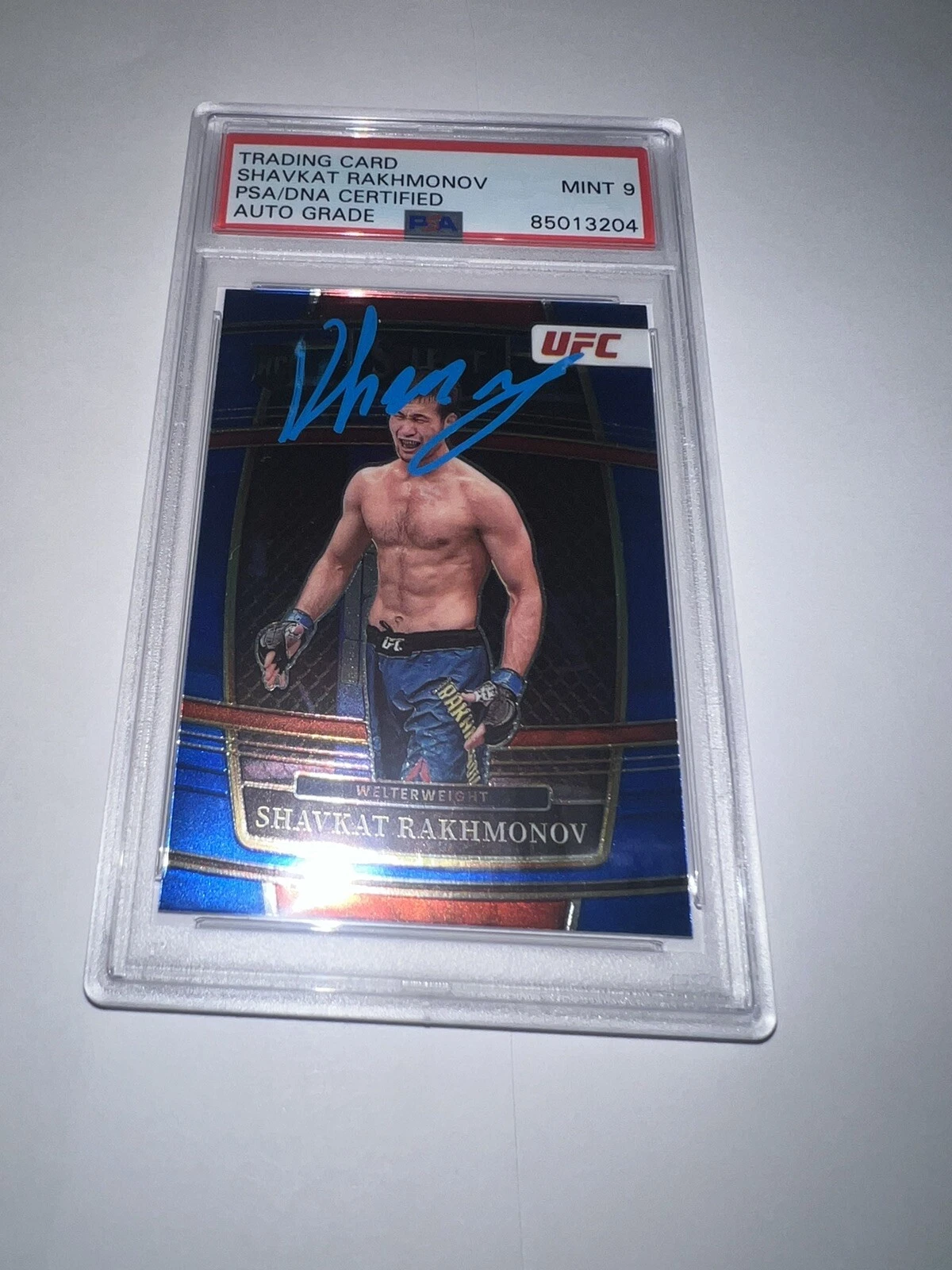 Shavkat Rakhmonov Signed 2022 Panini Select Blue Prizm UFC Card PSA/DNA 9 Auto