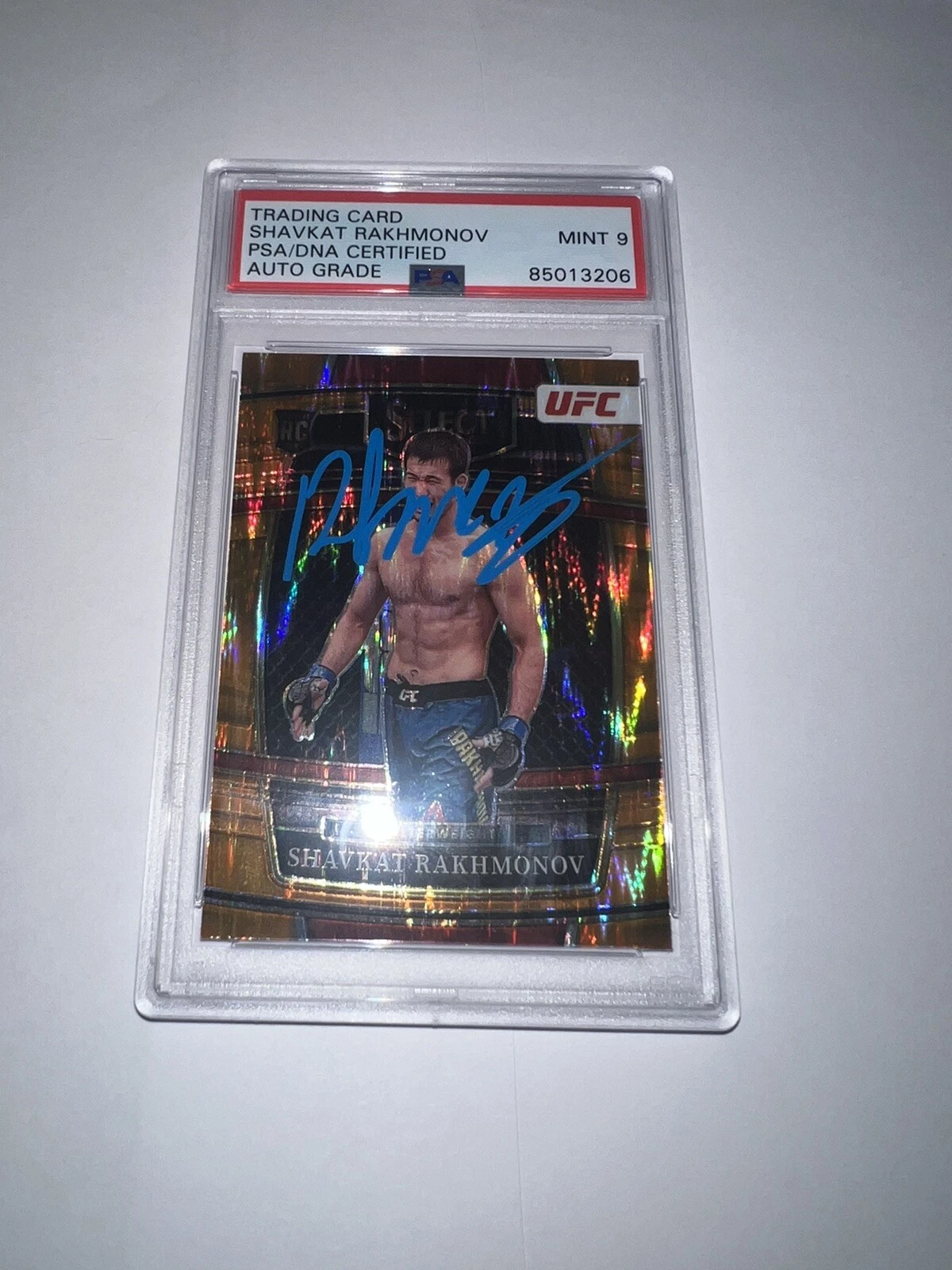 Shavkat Rakhmonov Signed 2022 Panini Select Orange Flash UFC Card PSA/DNA 9 Auto