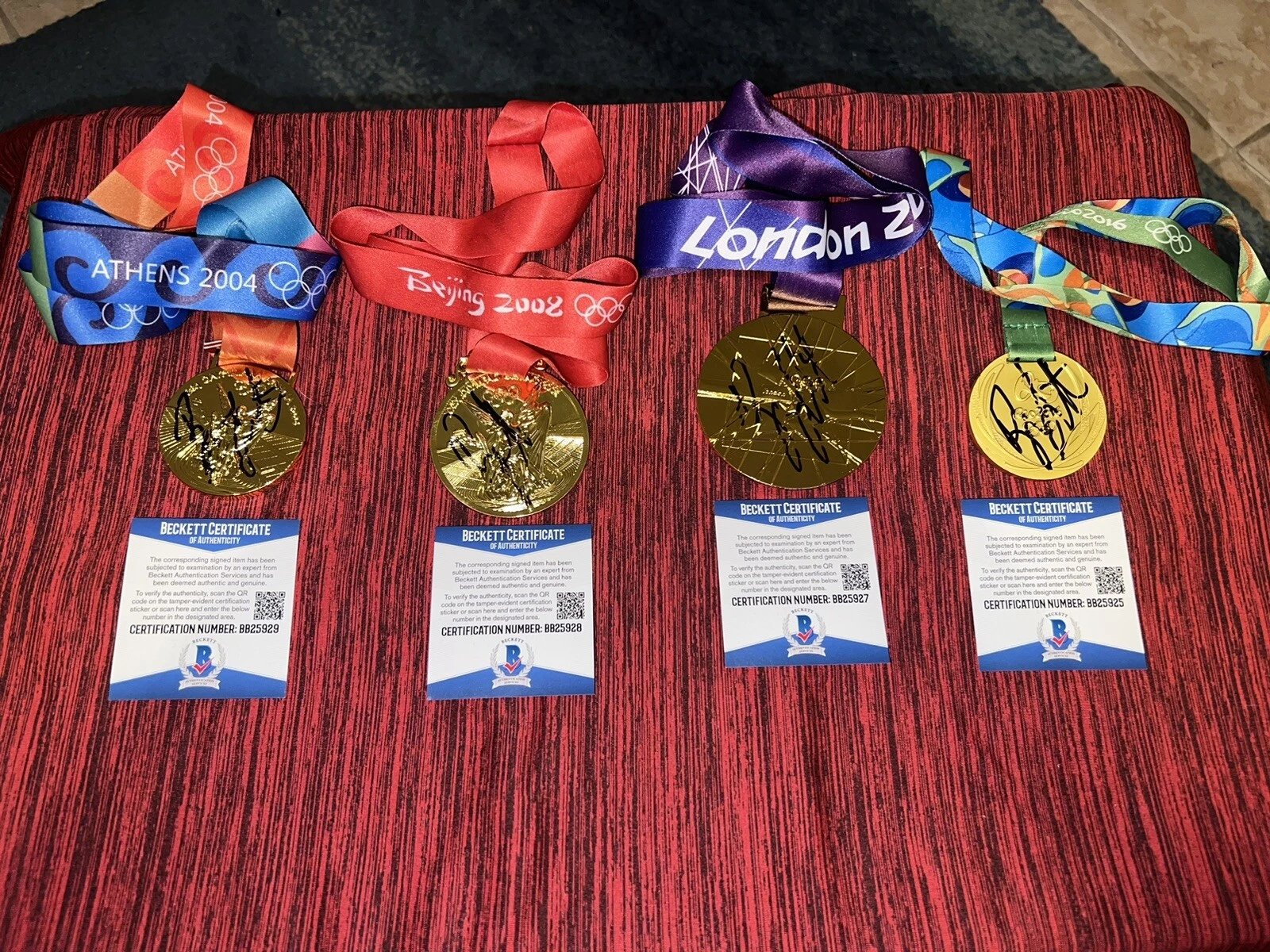 Ryan Lochte Signed Set Of 4 Replica Gold Medals Athens, Beijing, London & Rio #2