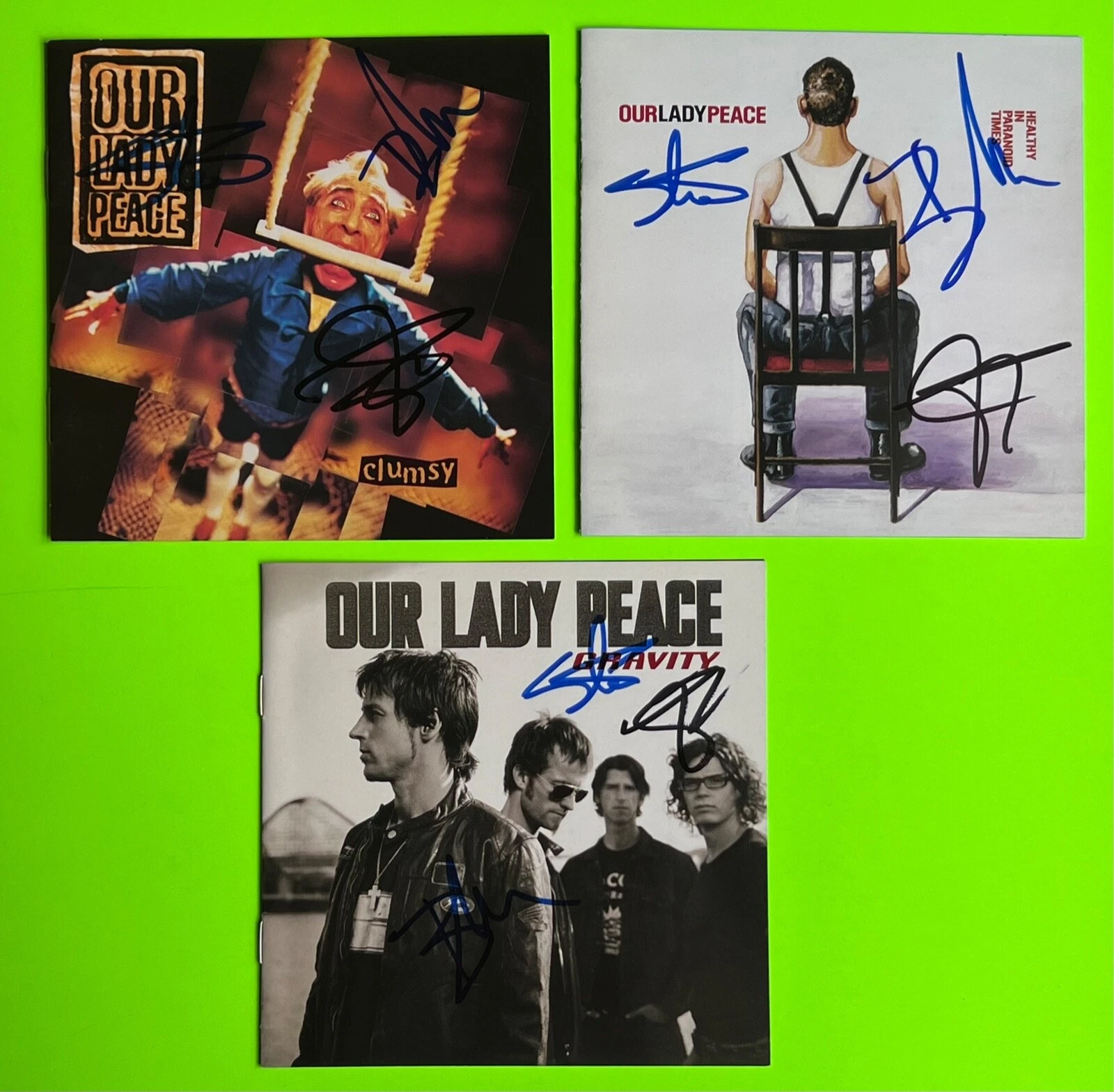 3 DIFF OUR LADY PEACE CD COVERS SIGNED AUTOGRAPHED BY RAINE MAIDA STEVE +1 W COA COLLECTIBLE MEMORABILIA