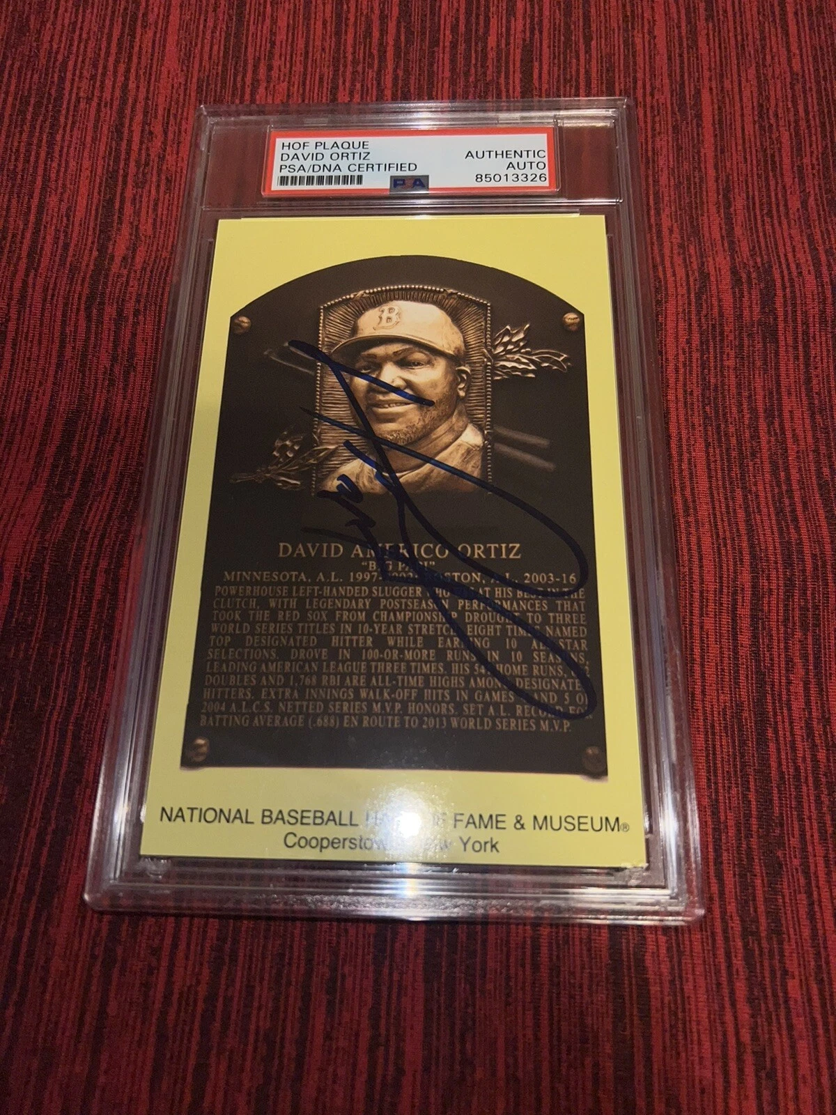 David Ortiz Signed Official Baseball HOF Plaque Postcard Boston Red Sox PSA/DNA