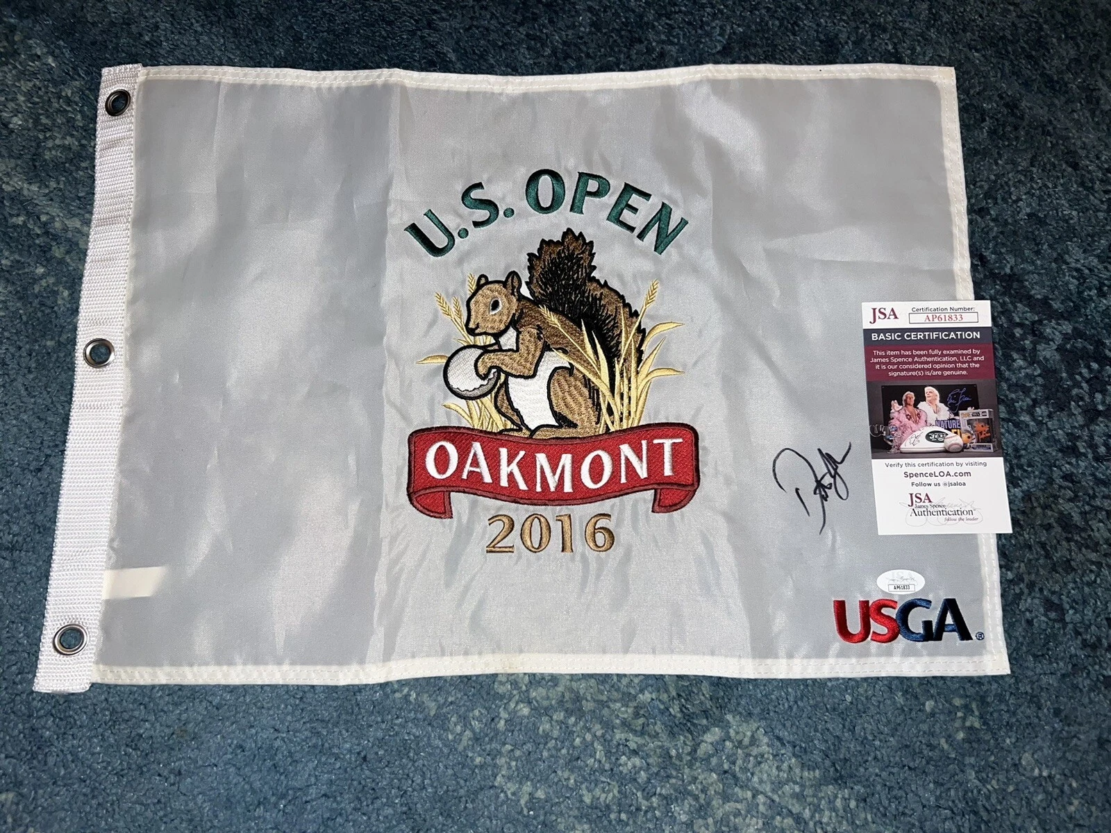 Dustin Johnson Official 2016 US Open Flag 2020 Masters Champion JSA Auth