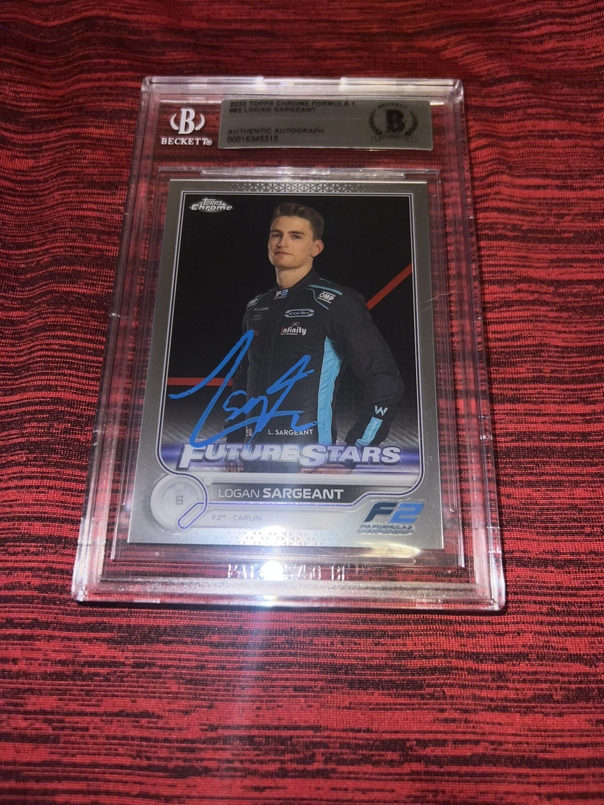 Logan Sargeant Signed 2022 Topps Chrome Card Williams Racing Beckett Slab