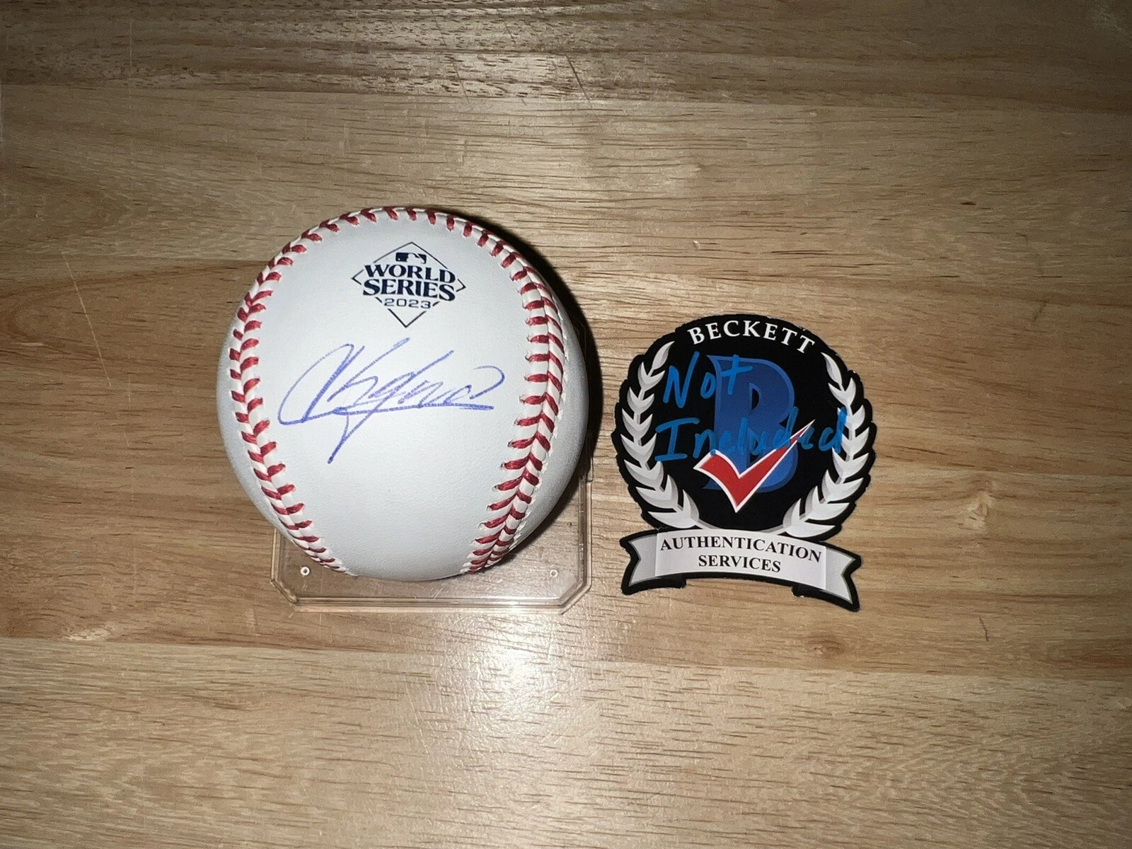 Aroldis Chapman Signed Official 2023 World Series Baseball Texas Rangers Beckett