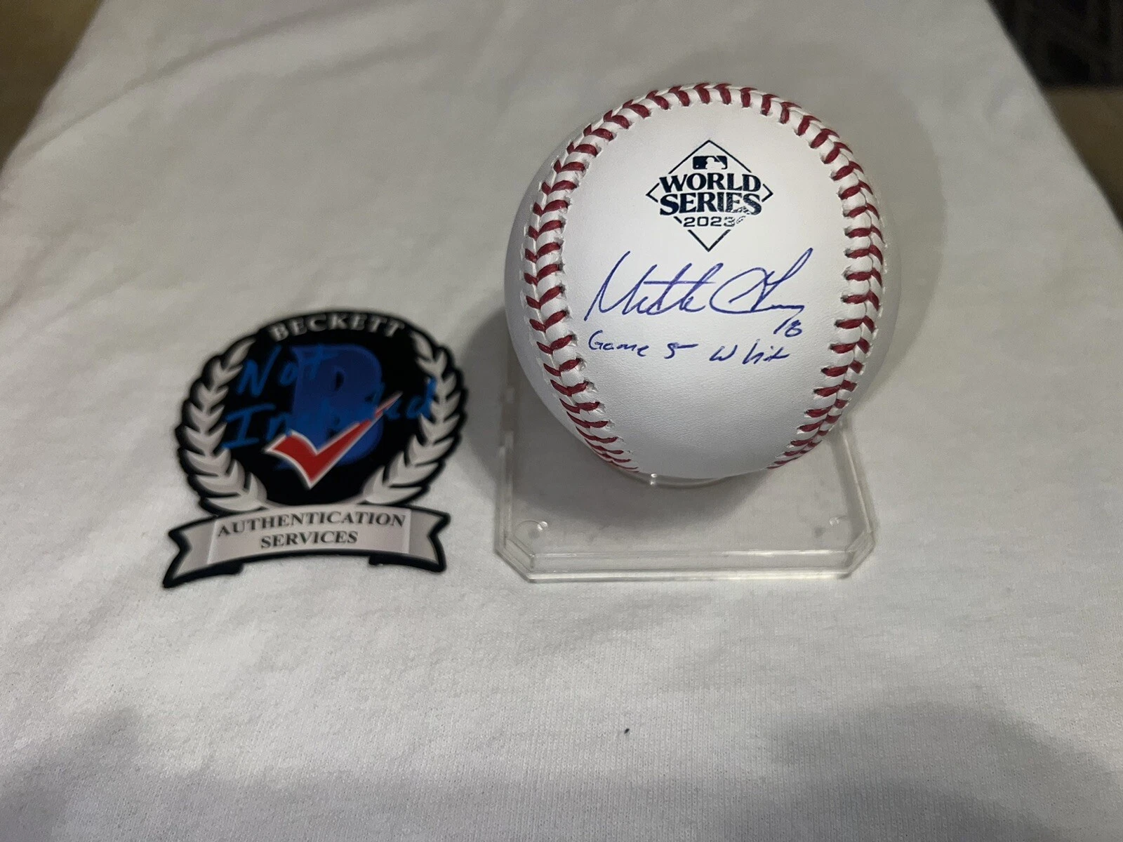 Mitch Garver Signed Official 2023 World Series Baseball Texas Rangers Beckett