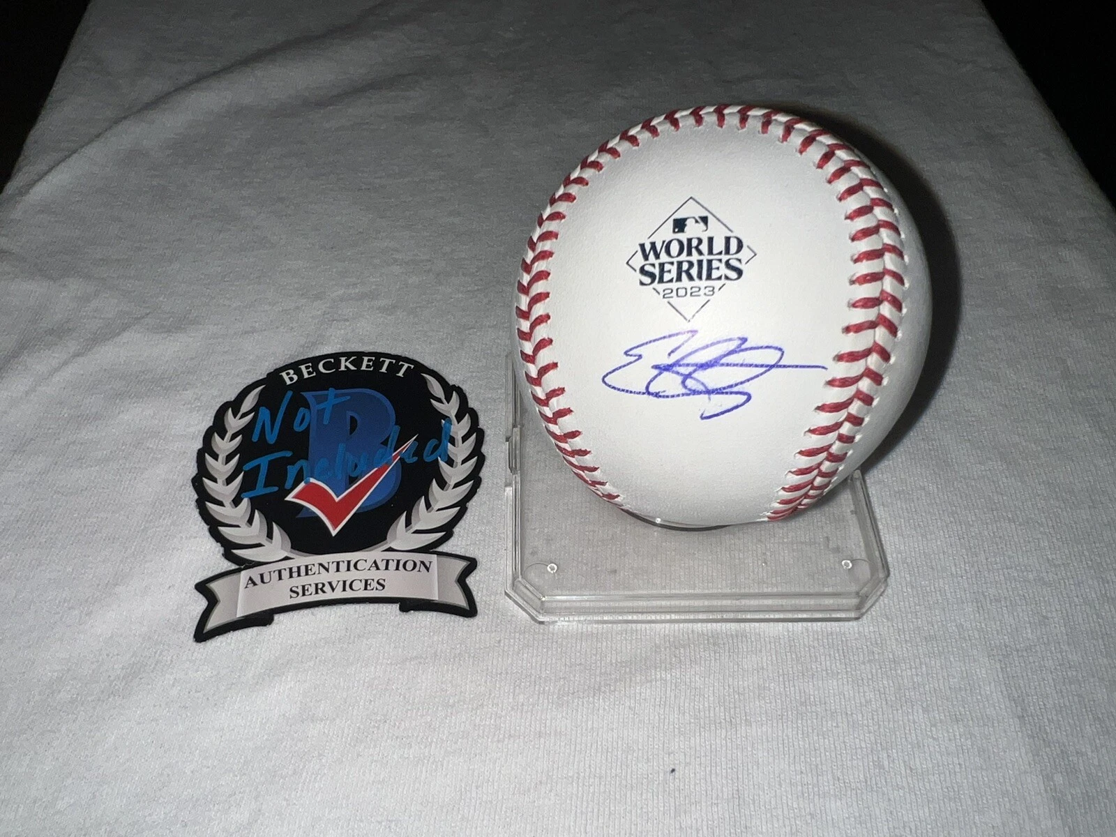 Evan Carter Signed Official 2023 World Series Baseball Texas Rangers Beckett