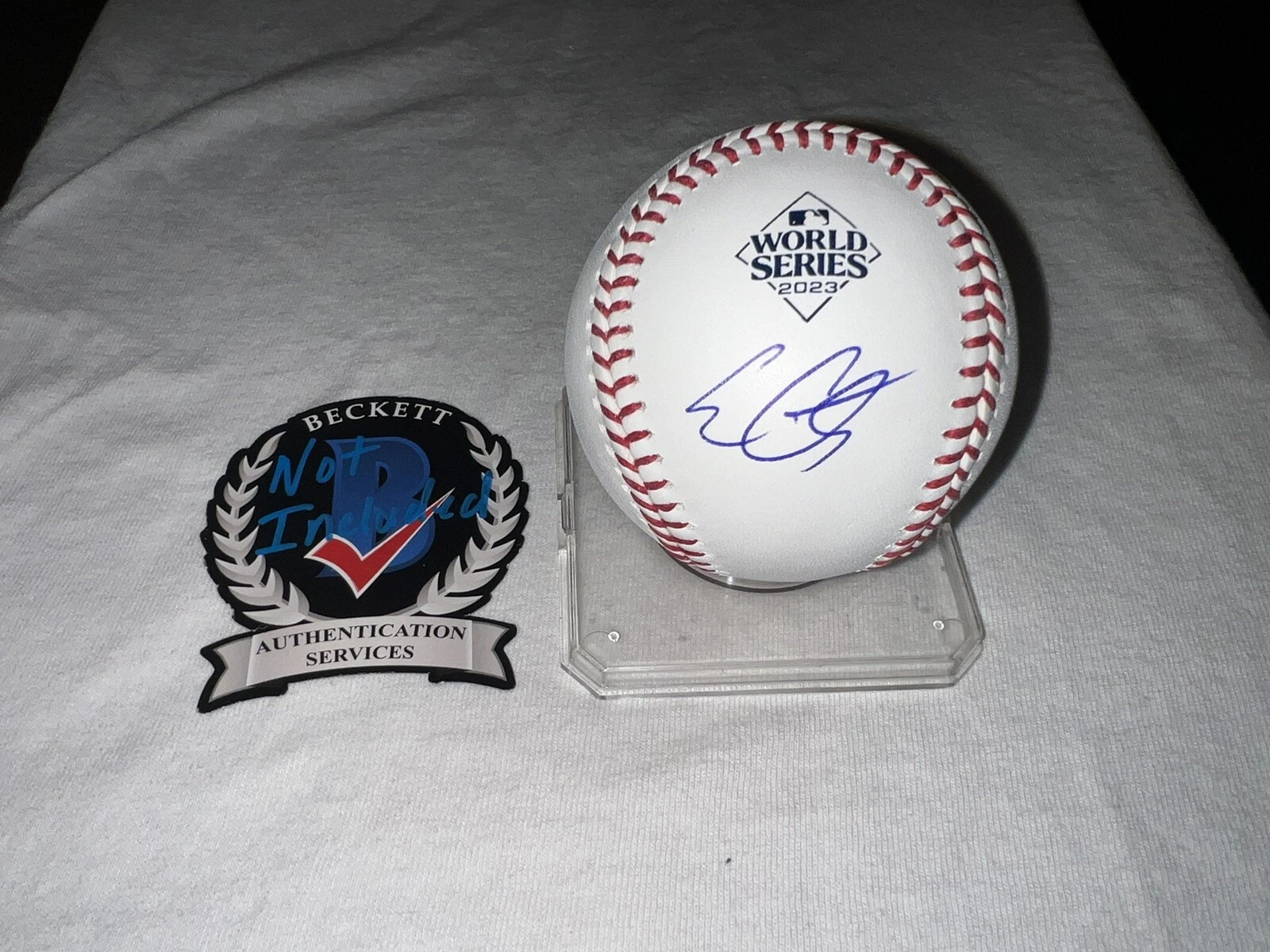 Evan Carter Signed Official 2023 World Series Baseball Texas Rangers Beckett #2