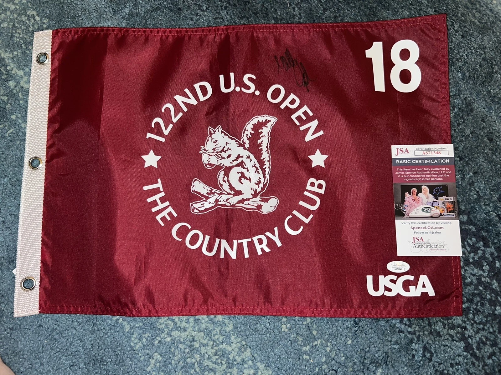 Matt Fitzpatrick Signed Official 2022 US Open Flag The Country Club JSA Auth #2
