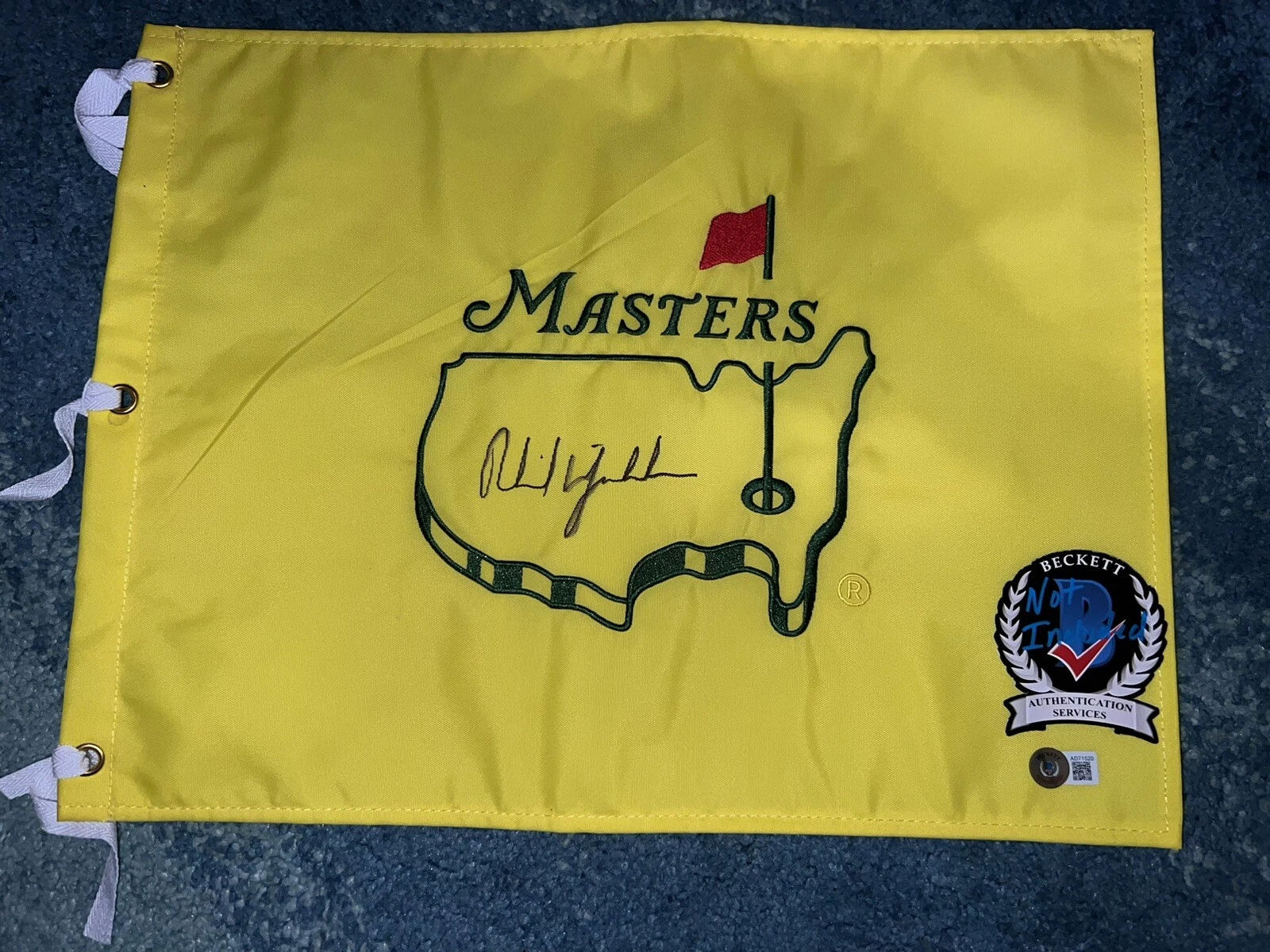 Phil Mickelson Official Undated Masters Flag Augusta 3x Champion Legend BAS #2