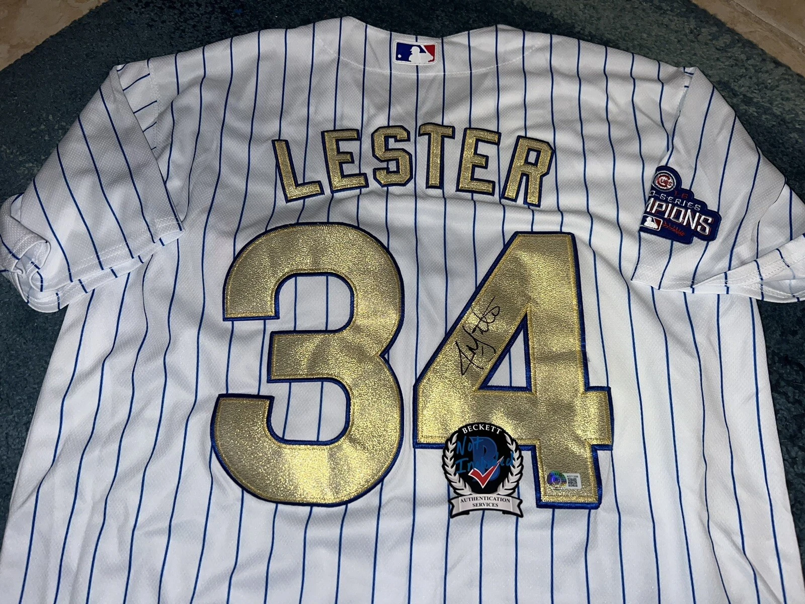 Jon Lester Signed Chicago Cubs Jersey 2016 World Series Champions Beckett