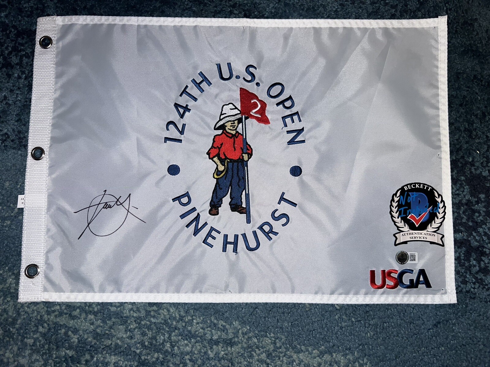 Xander Schauffele Signed Official 2024 US Open Championship Flag Pinehurst BAS