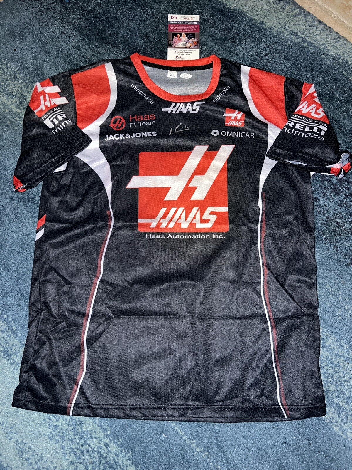 Kevin Magnussen Signed Haas Racing Shirt Champion Superstar JSA Auth