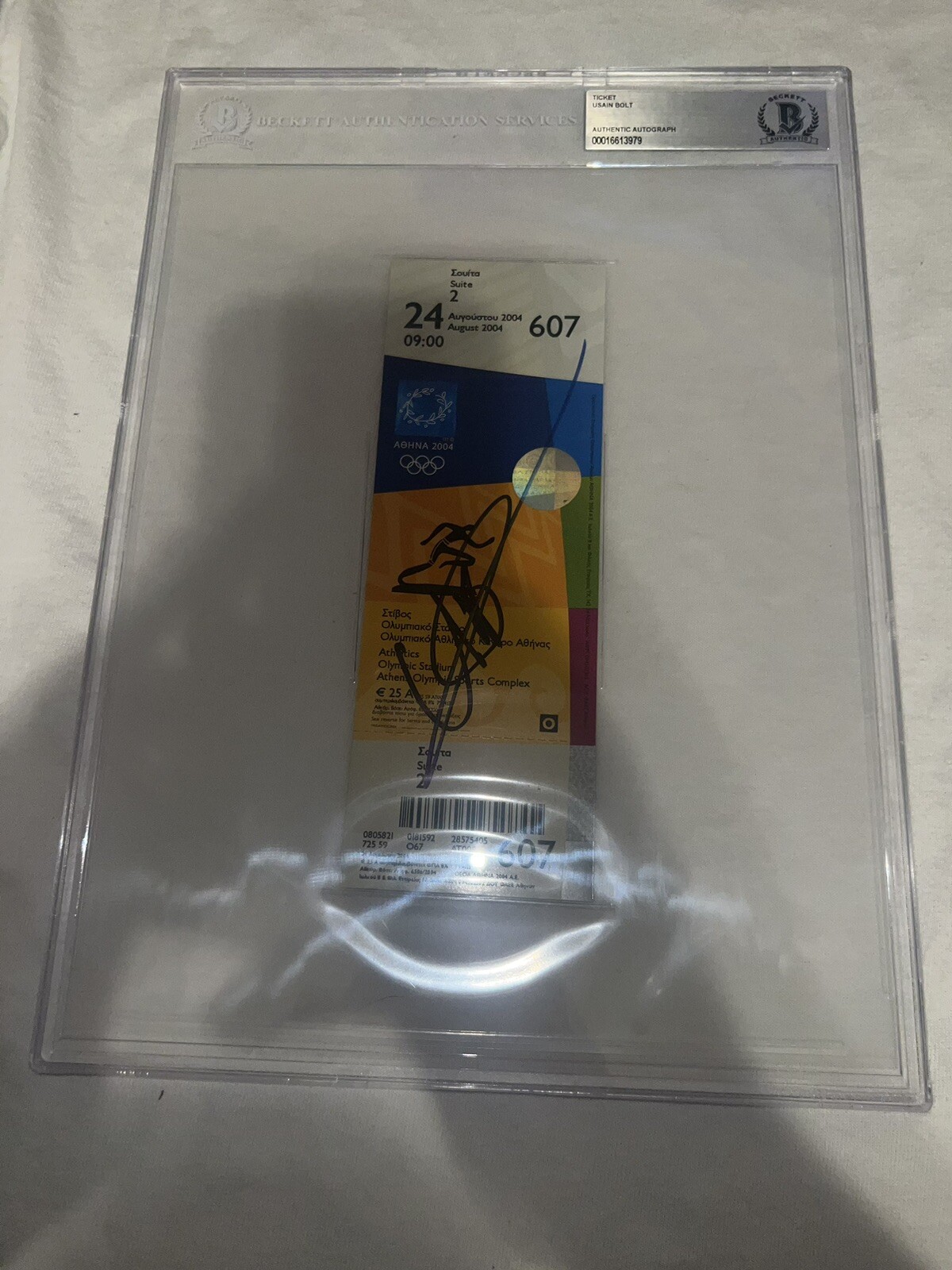 Usain Bolt Signed Official Athens 200 Olympic Ticket Gold 1st Olympics Beckett