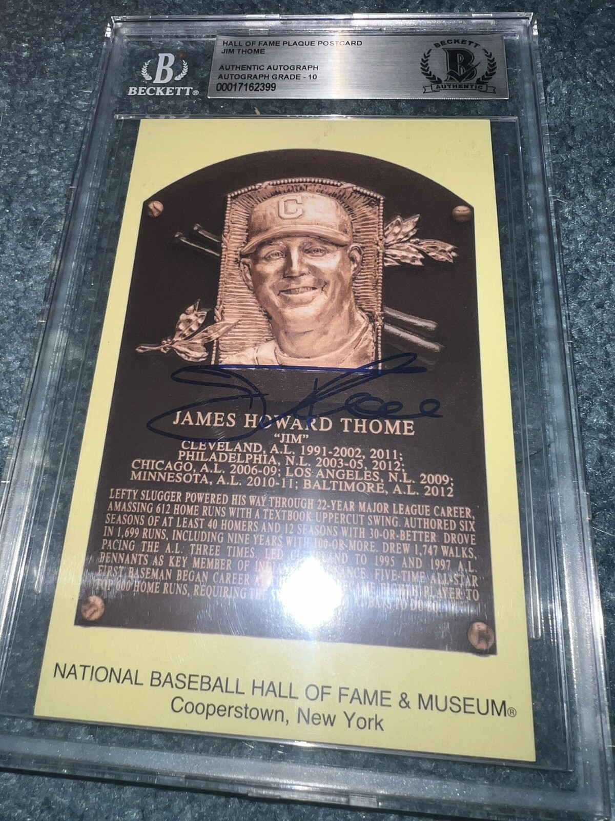 Jim Thome Signed Official Baseball HOF Plaque Postcard Auto Grade 10 Beckett