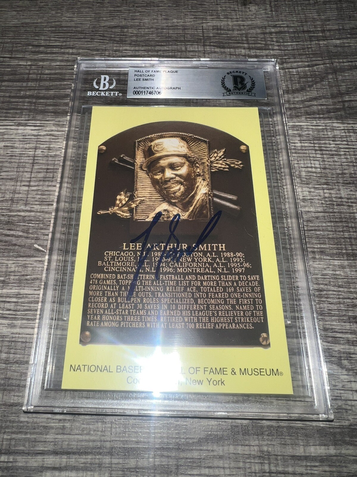 Lee Smith Signed Official Baseball HOF Plaque Postcard Cancelled Beckett