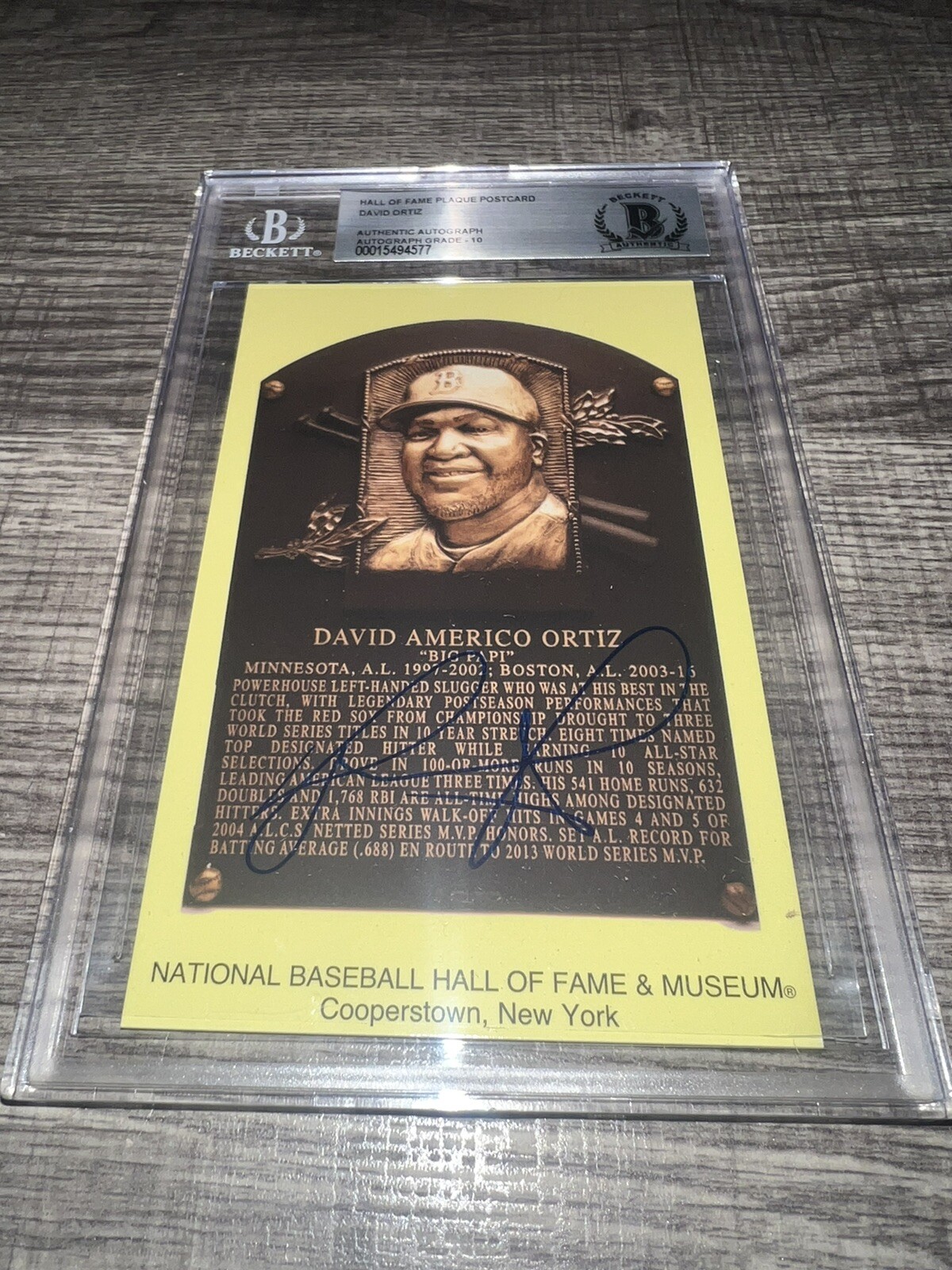 David Ortiz Signed Official MLB HOF Plaque Postcard Cancelled Auto 10 Beckett