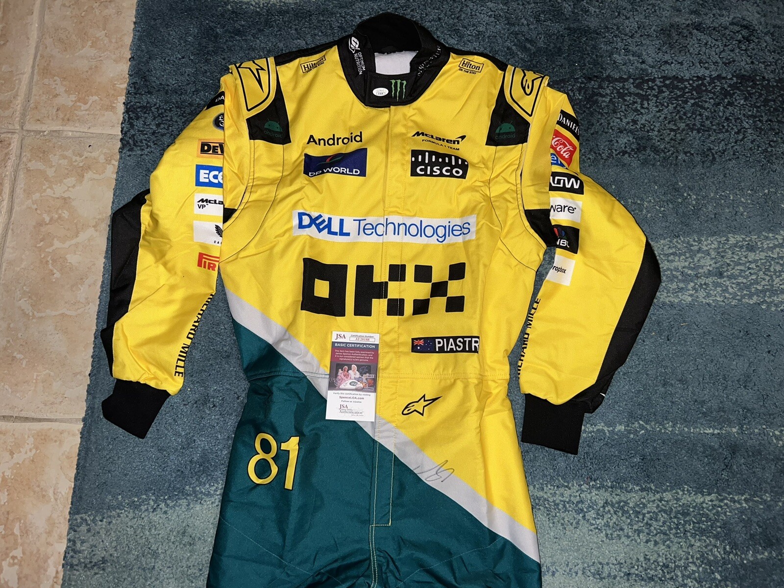 Oscar Piastri Signed Full Size McLaren 2024 Monaco Race Suit Senna JSA Auth