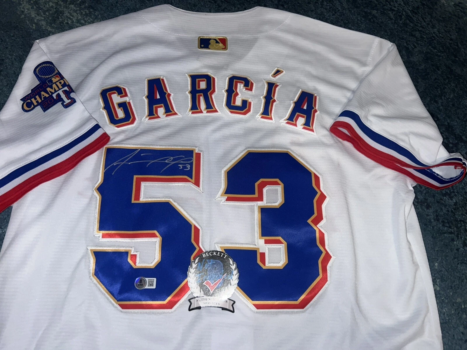 Adolis Garcia Signed Texas Rangers Jersey All Star 2023 WS Champs Beckett