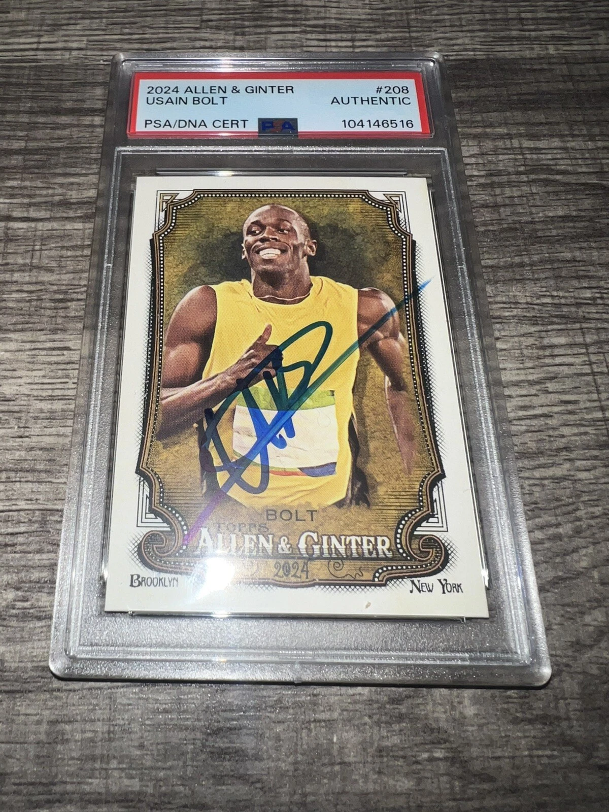 Usain Bolt Signed 2024 Allen & Ginter Trading Card #208 Gold Medal PSA/DNA