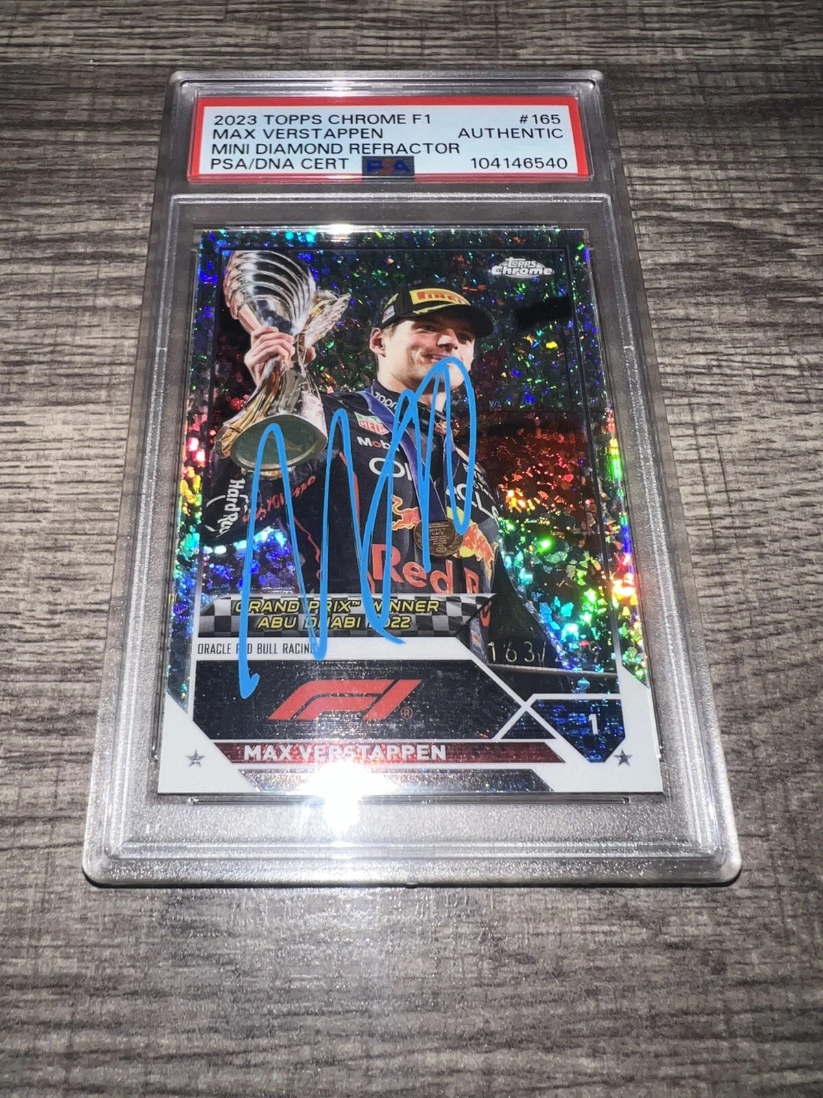Max Verstappen Signed 2023 Topps Chrome Mini Diamond /299 F1 Card #165 PSA/DNA