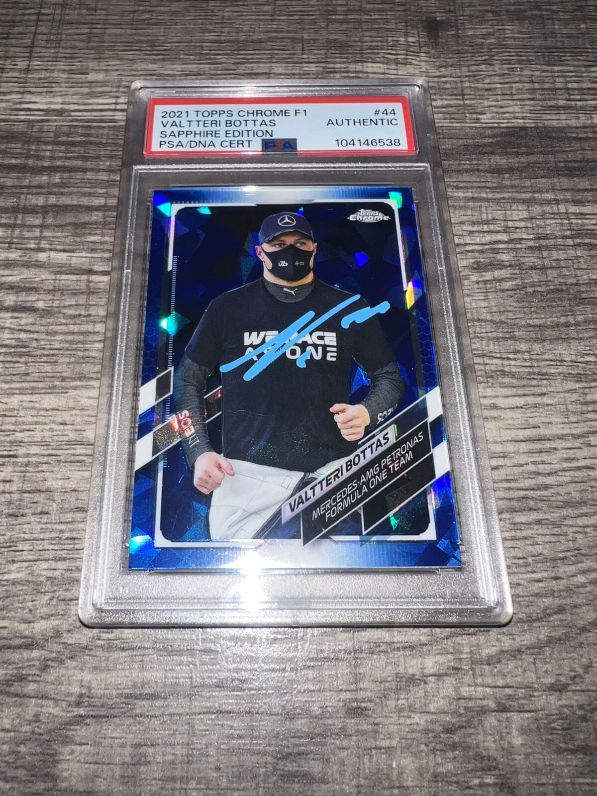 Valtteri Bottas Signed 2021 Topps Chrome Sapphire F1 Card #44 Champion PSA/DNA