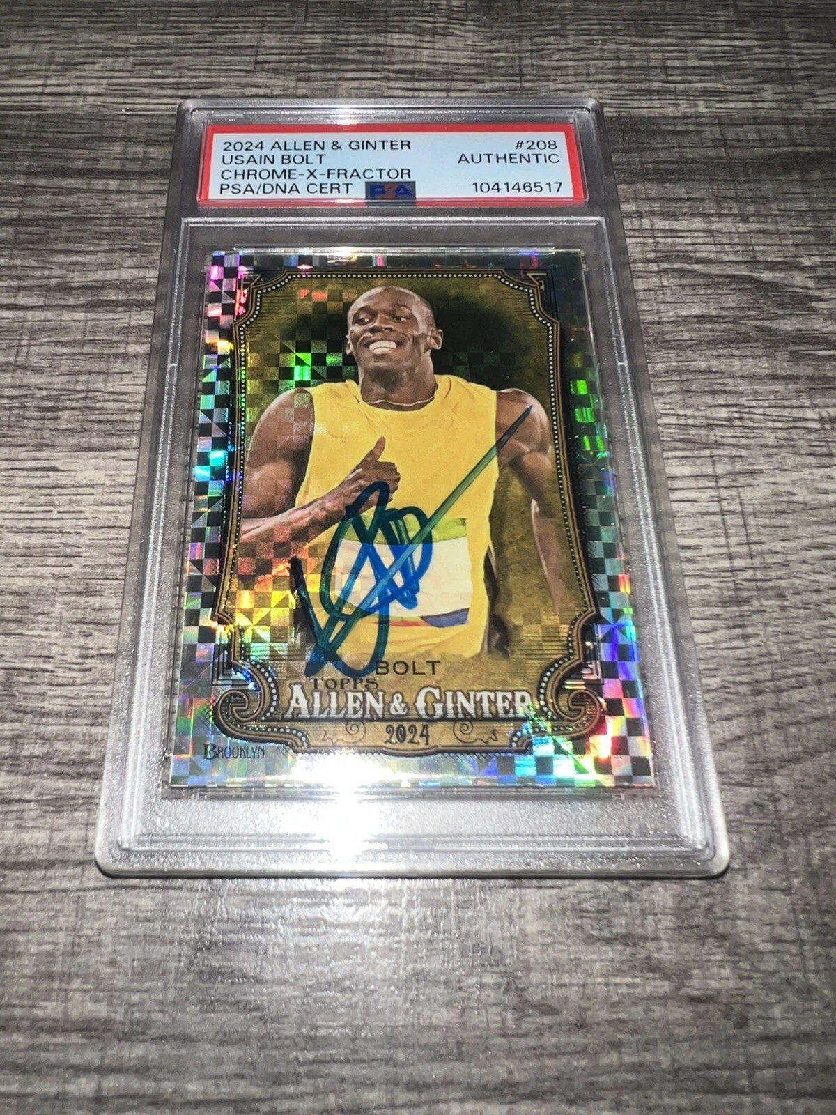 Usain Bolt Signed 2024 Allen & Ginter Trading Card #208 Chrome X-Fractor PSA #2