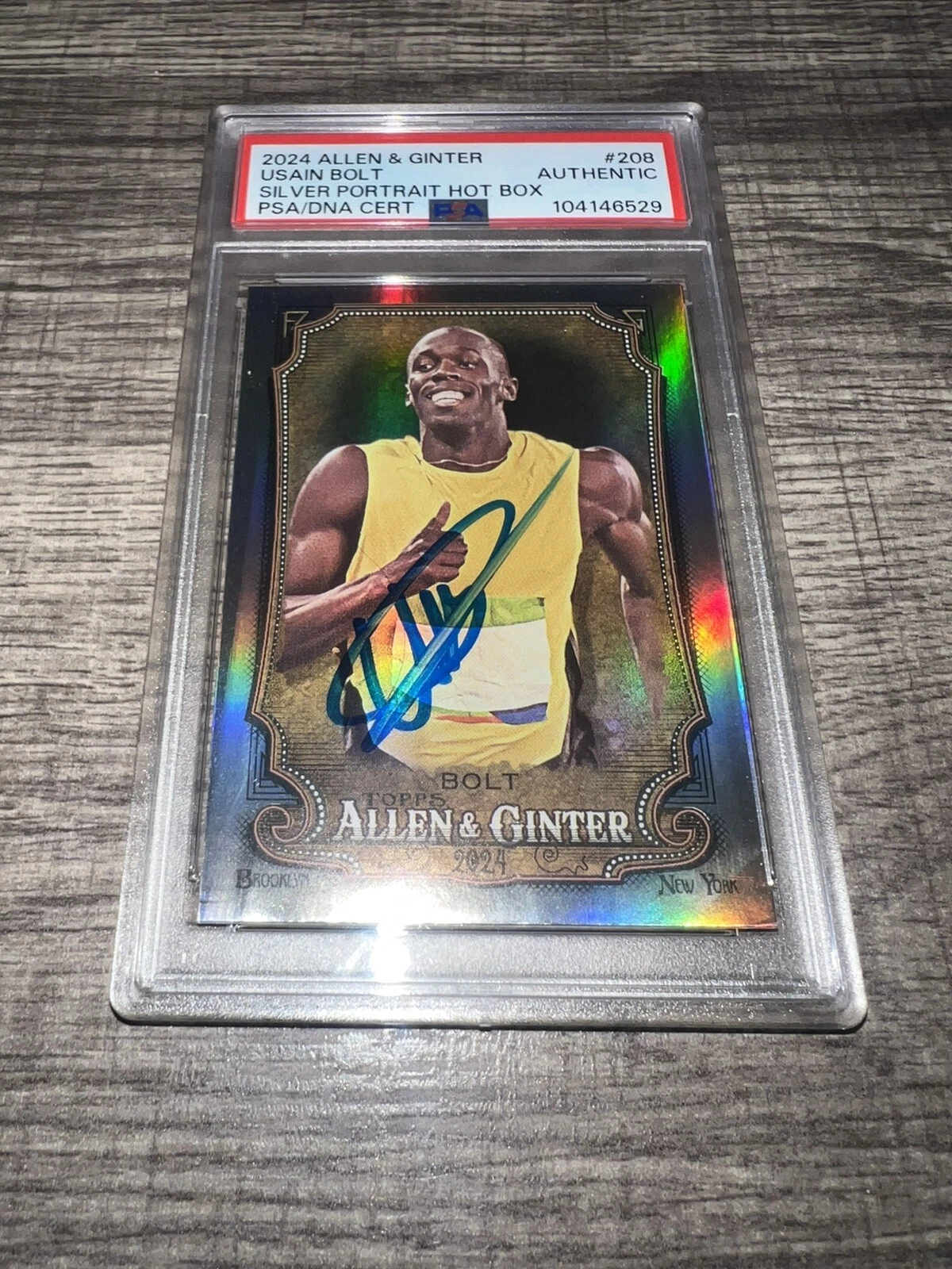 Usain Bolt Signed 2024 Allen & Ginter Trading Card Silver Portrait Hot Box PSA 3