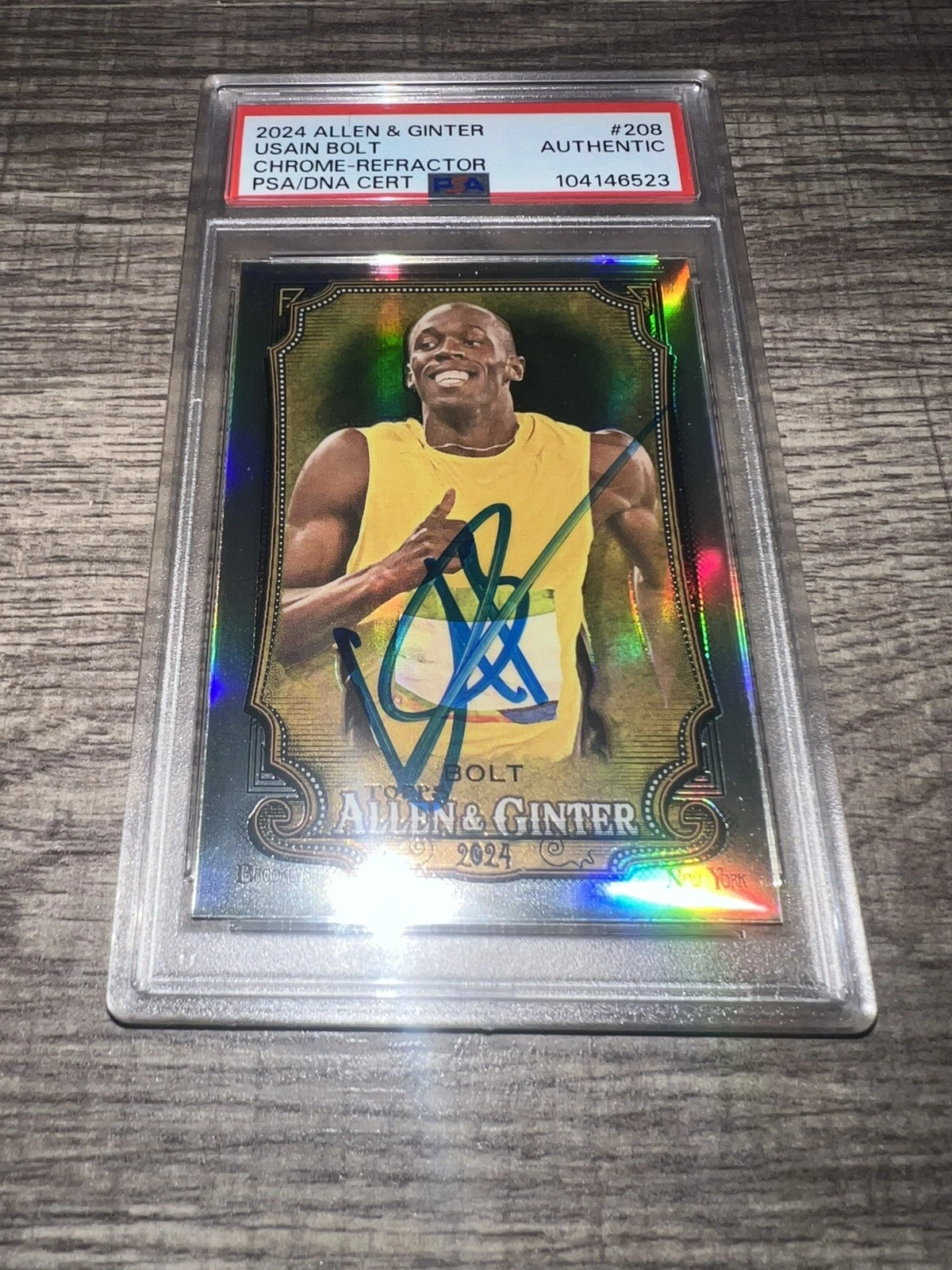 Usain Bolt Signed 2024 Allen & Ginter Trading Card #208 Chrome Refractor PSA #2