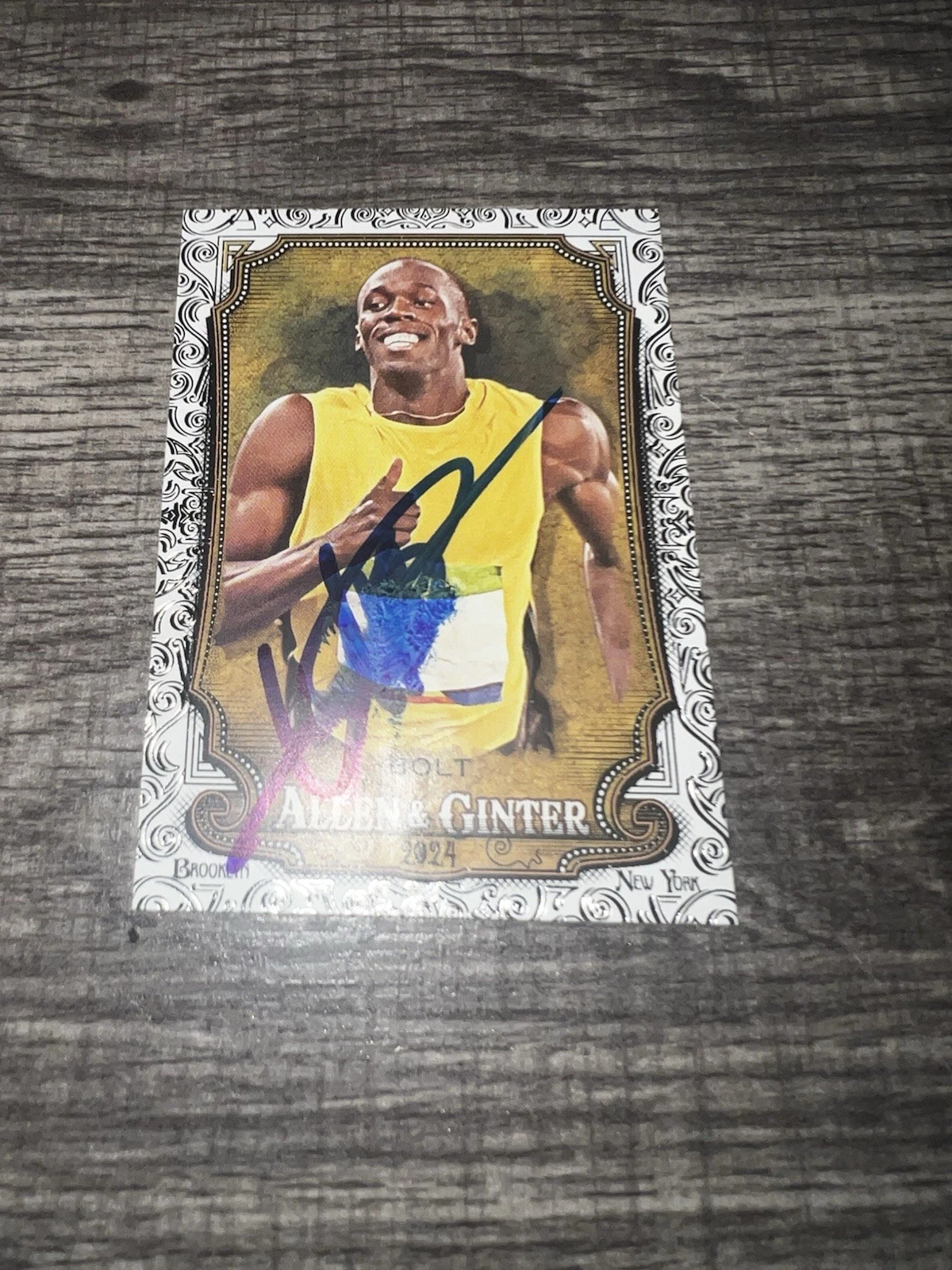 Usain Bolt Signed 2024 Allen & Ginter Trading Card #208 Foil Filigree