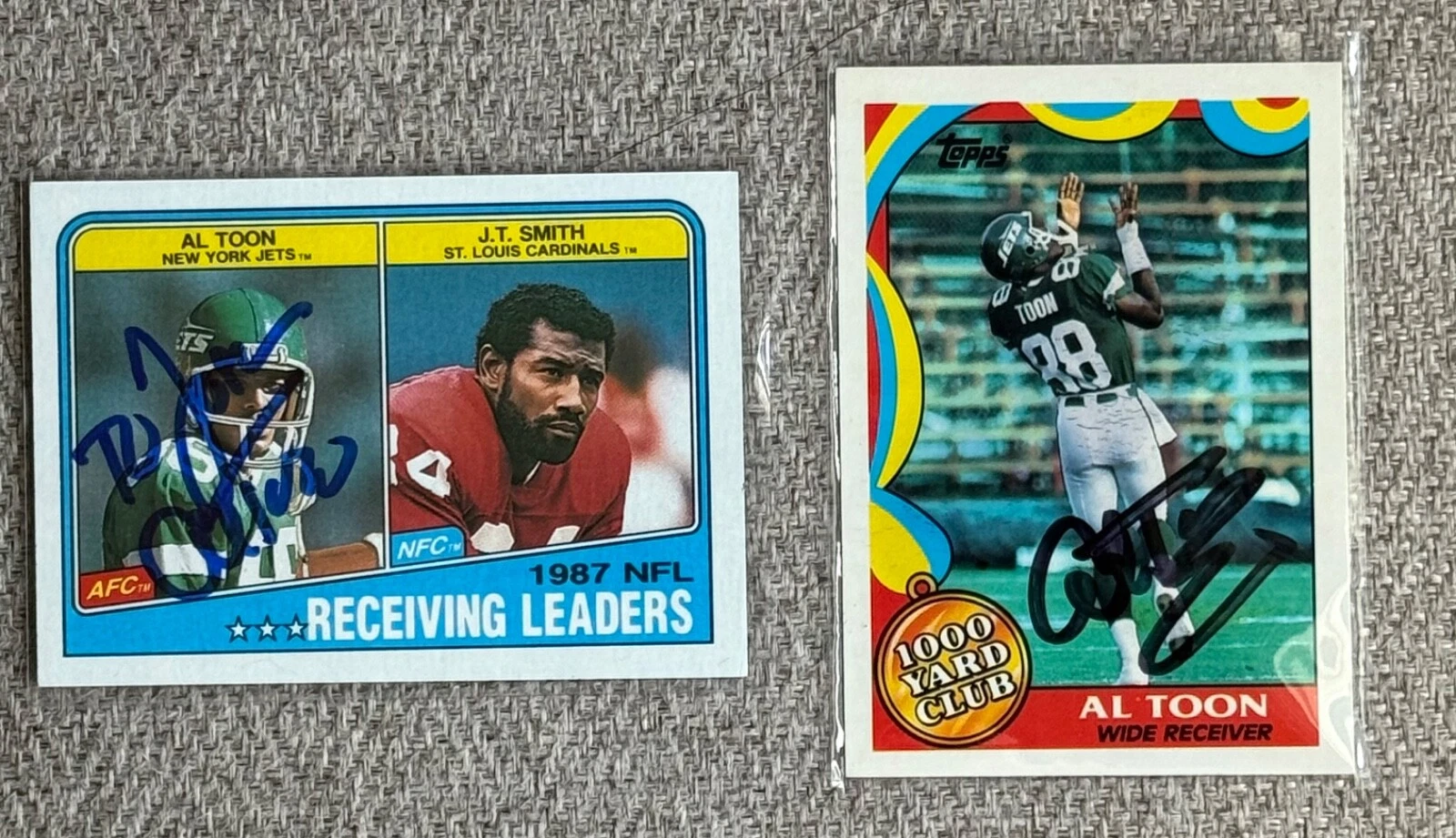 2x Al Toon SIGNED Autographed Auto NY Jet Topps Card 1000 Yard Club
