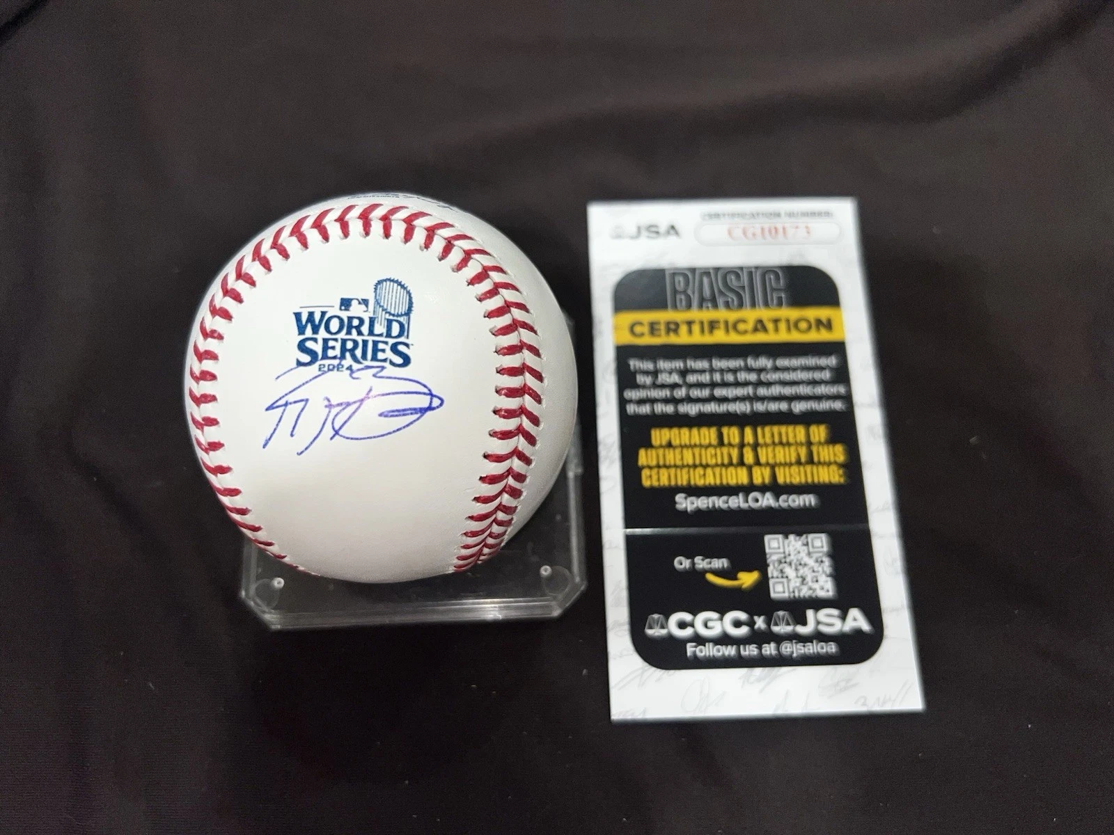 Ryan Brasier Signed Official 2024 World Series Baseball LA Dodgers JSA Auth