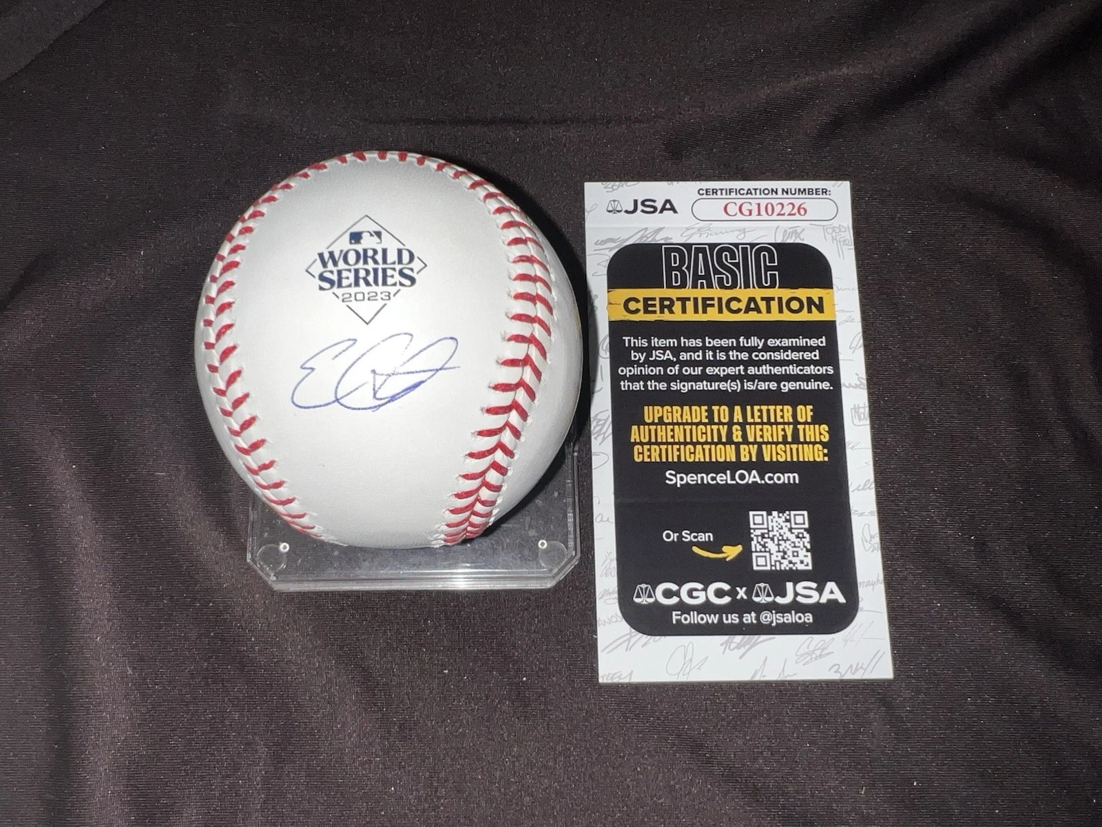 Evan Carter Signed Official 2023 World Series Baseball TX Rangers JSA Auth