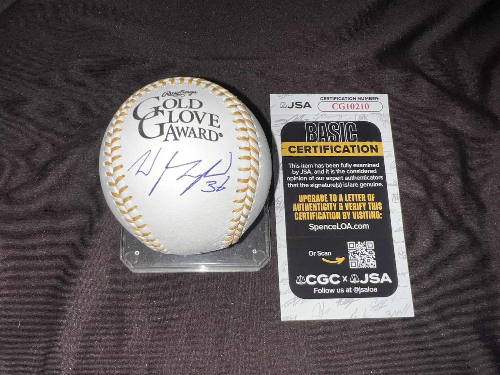 Wyatt Langford Signed Official Gold Glove Baseball Texas Rangers JSA Auth