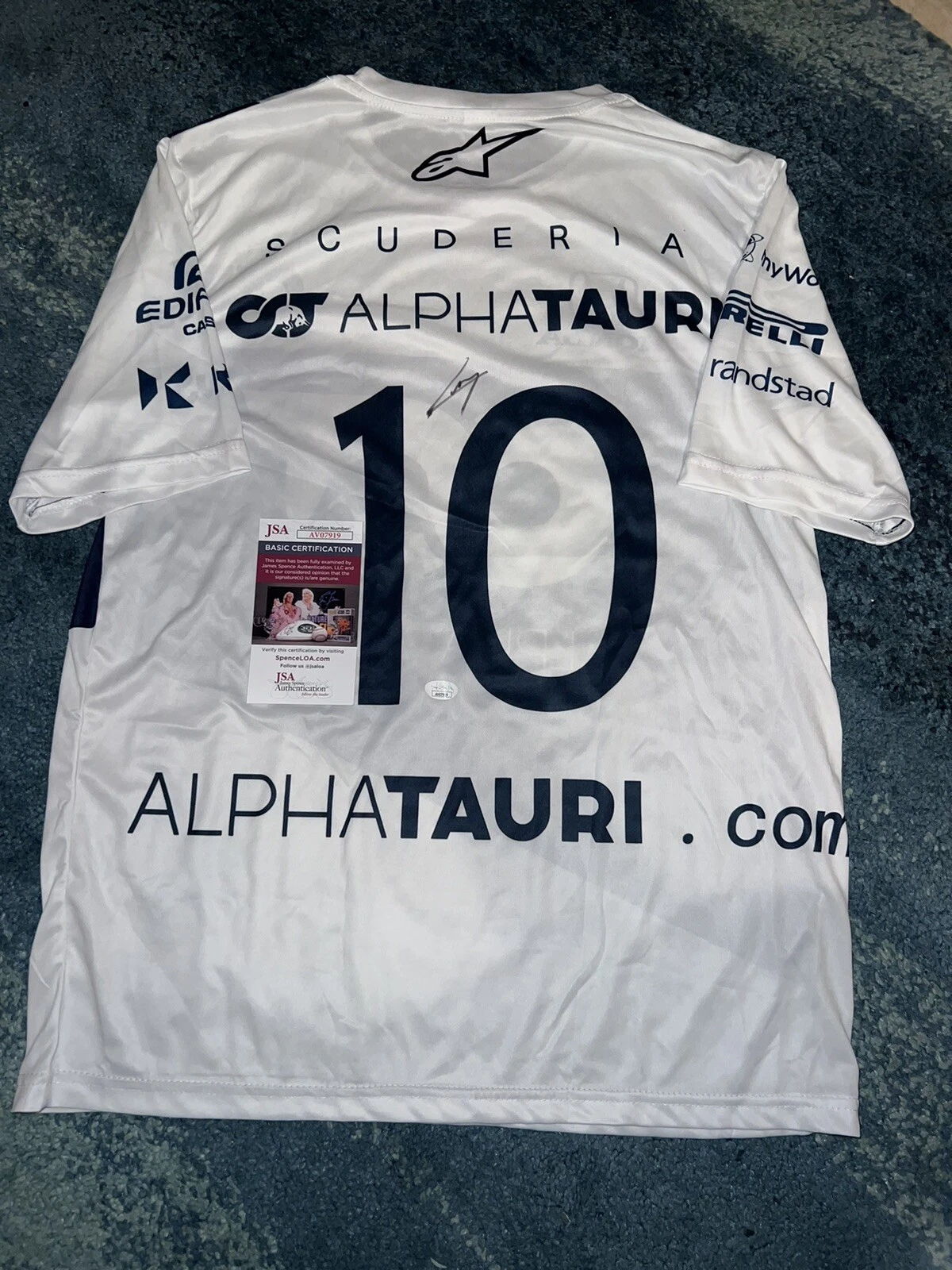 Pierre Gasly Signed Alpha Tauri Racing Shirt Champion Superstar JSA Auth