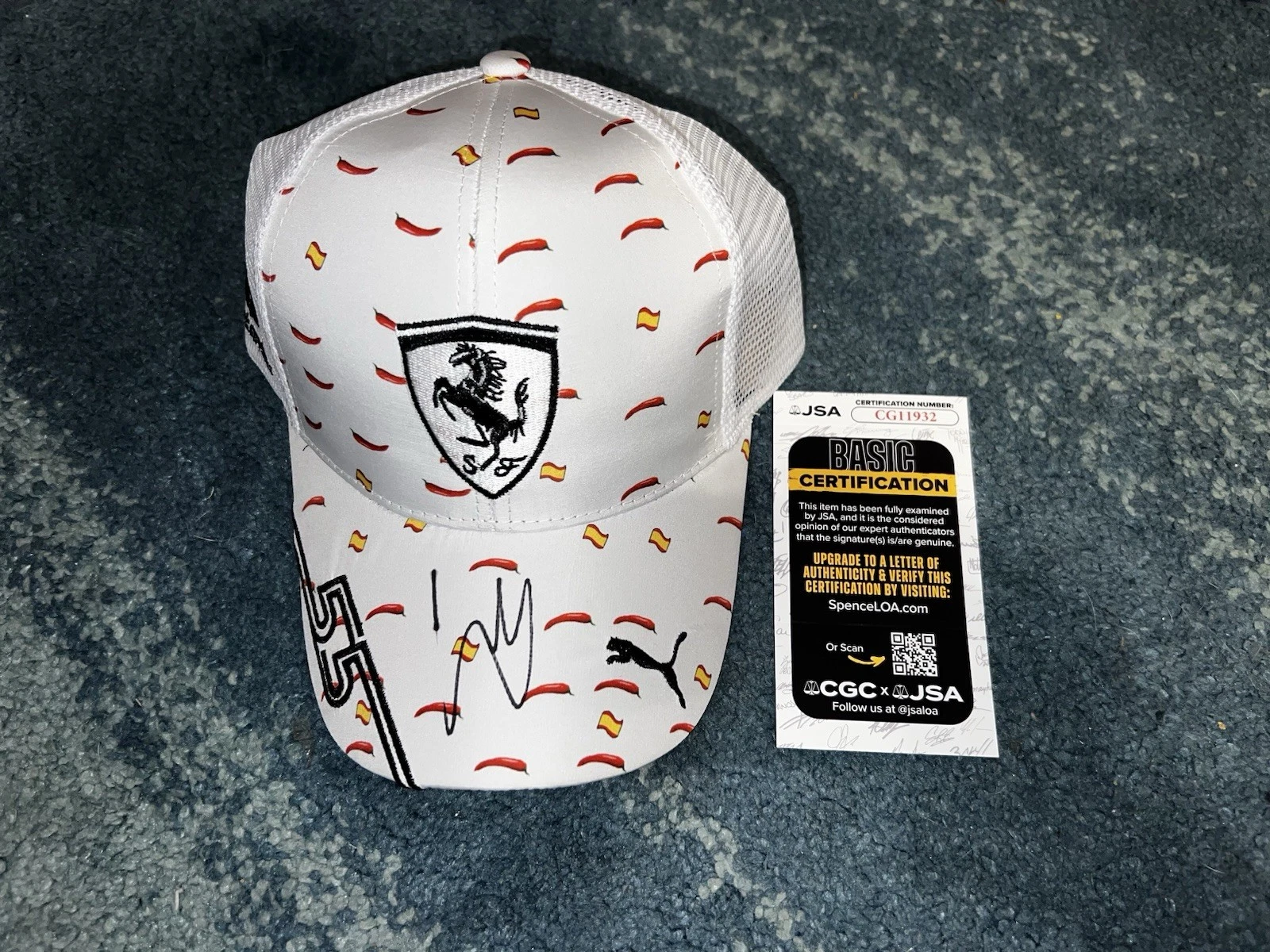 Carlos Sainz Signed Formula 1 Ferrari Racing Hat #55 Spanish GP Chili JSA Auth
