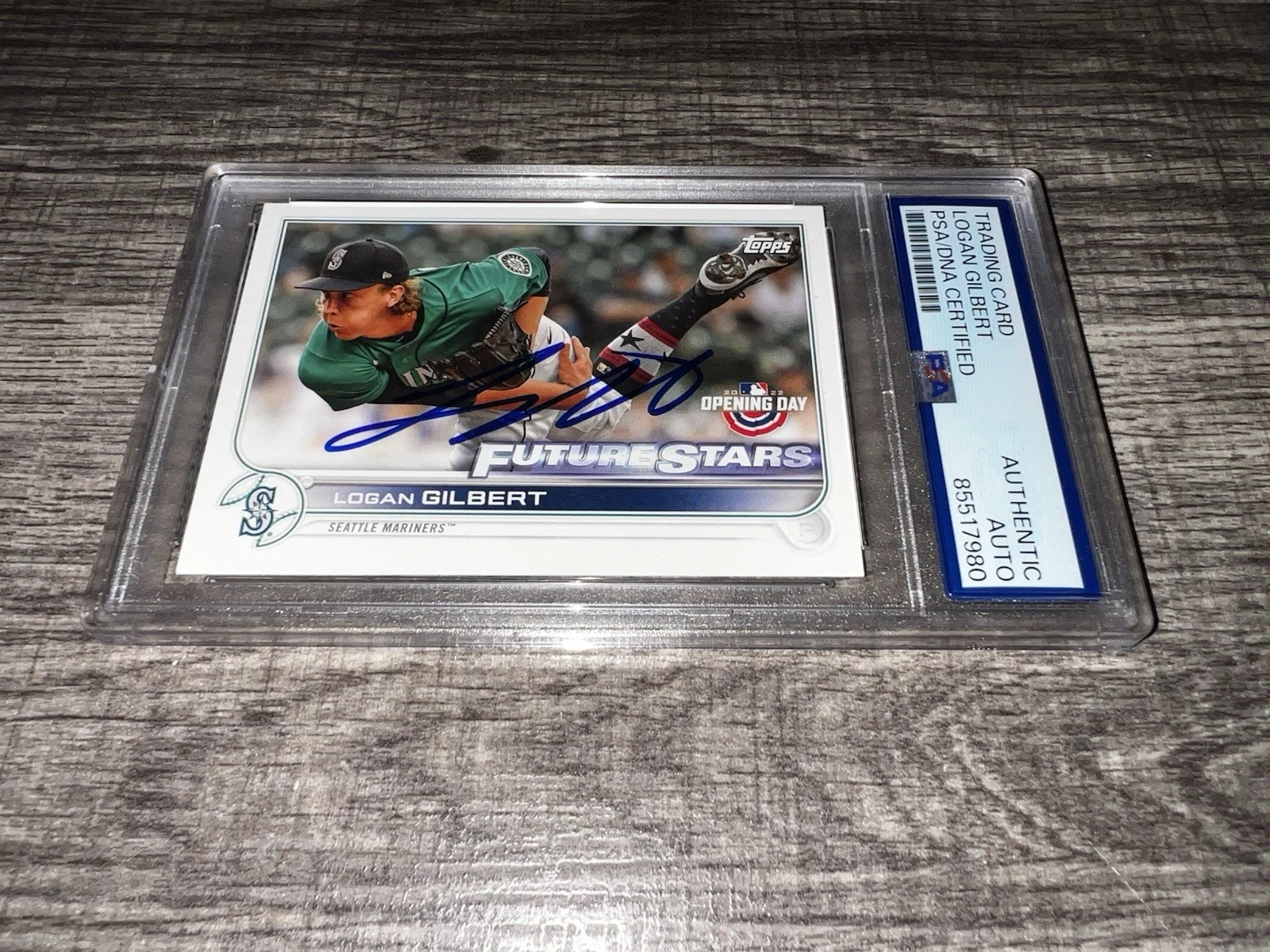 Logan Gilbert Signed 2022 Topps Opening Day Trading Card Mariners Ace PSA/DNA