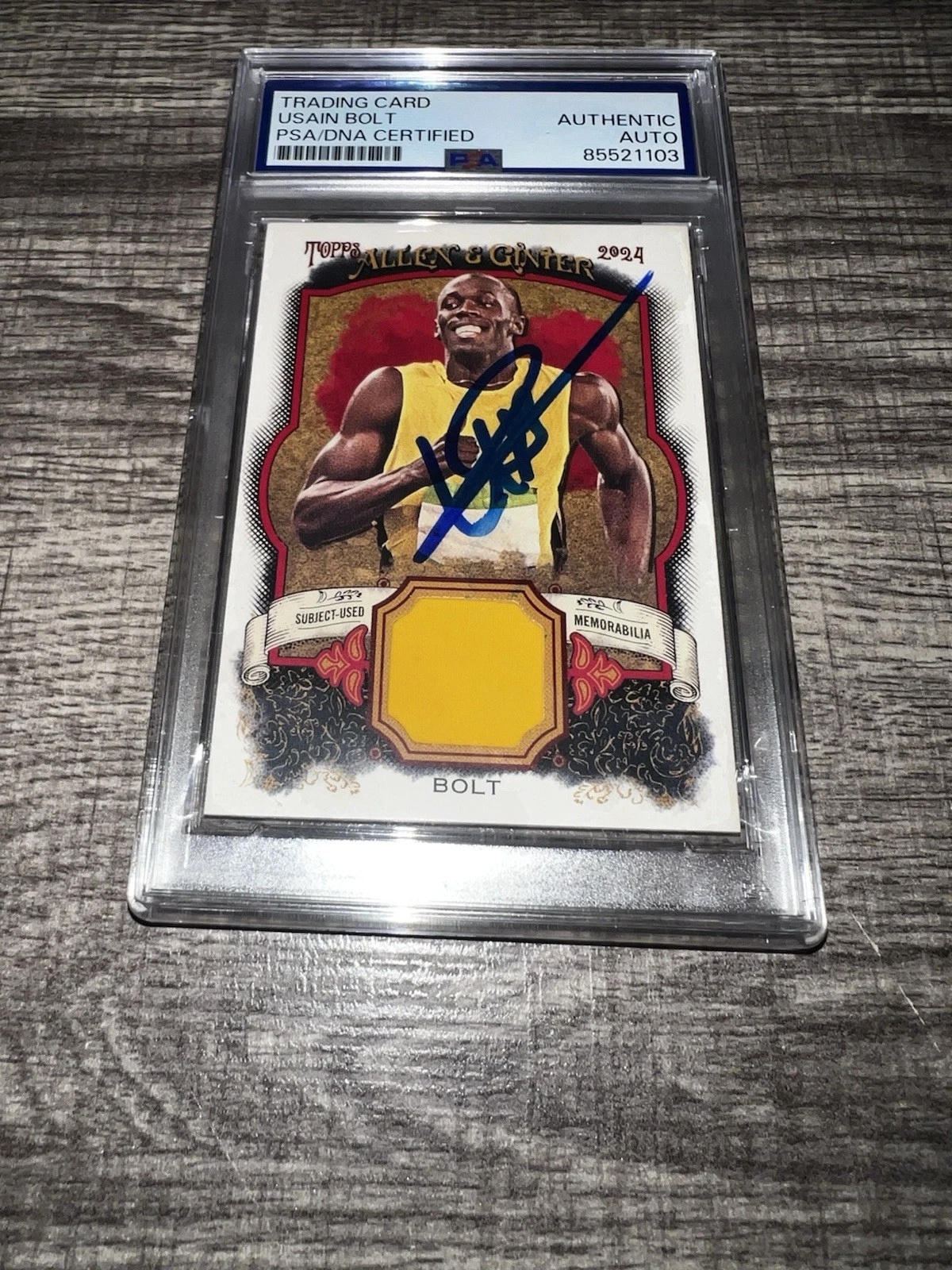 Usain Bolt Signed 2024 A&G Relic Trading Card #208 Gold Medal Legend PSA/DNA