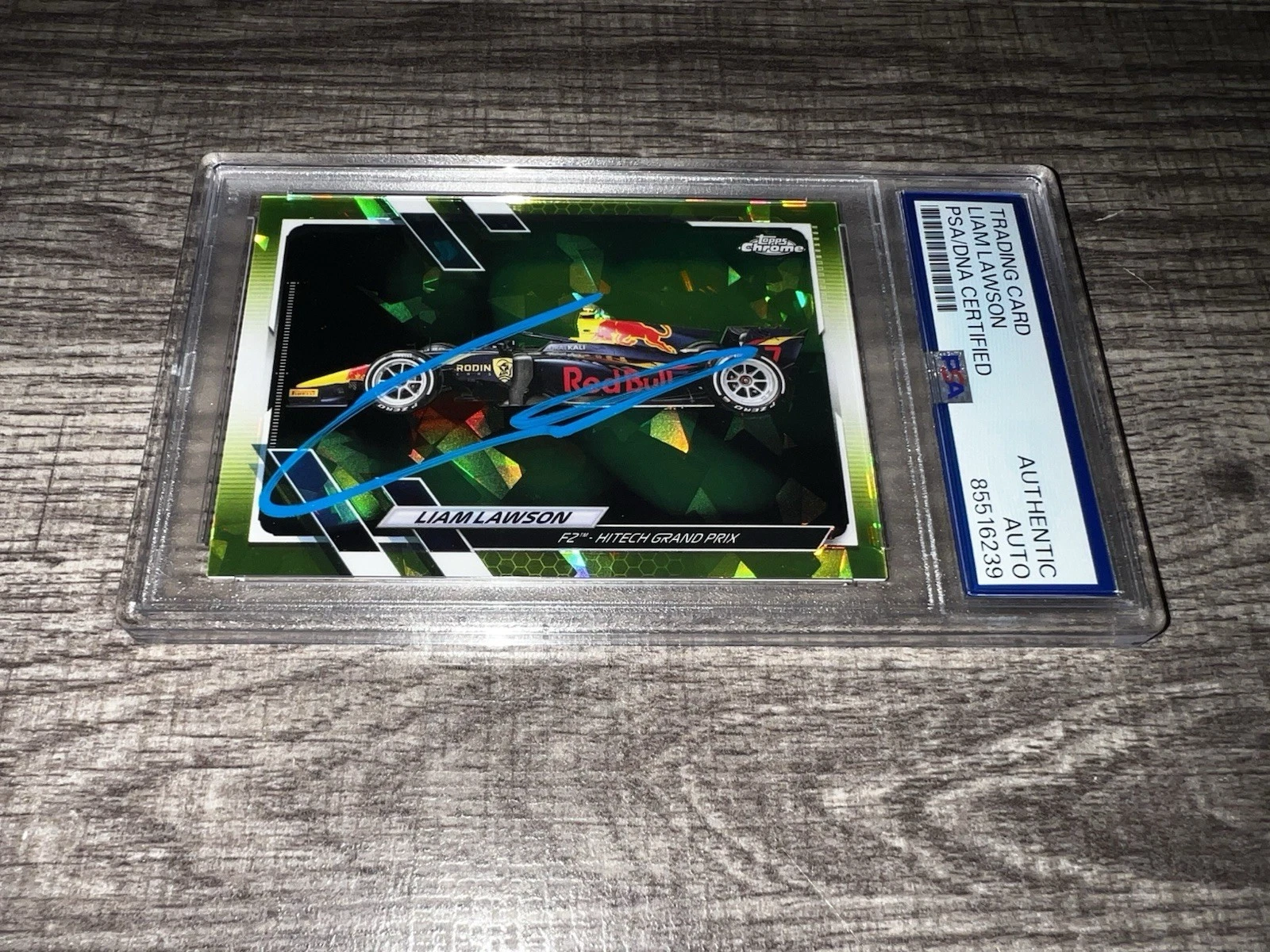 Liam Lawson Signed 2021 Topps Chrome Cracked Ice F1 Card #126 50/199 PSA/DNA