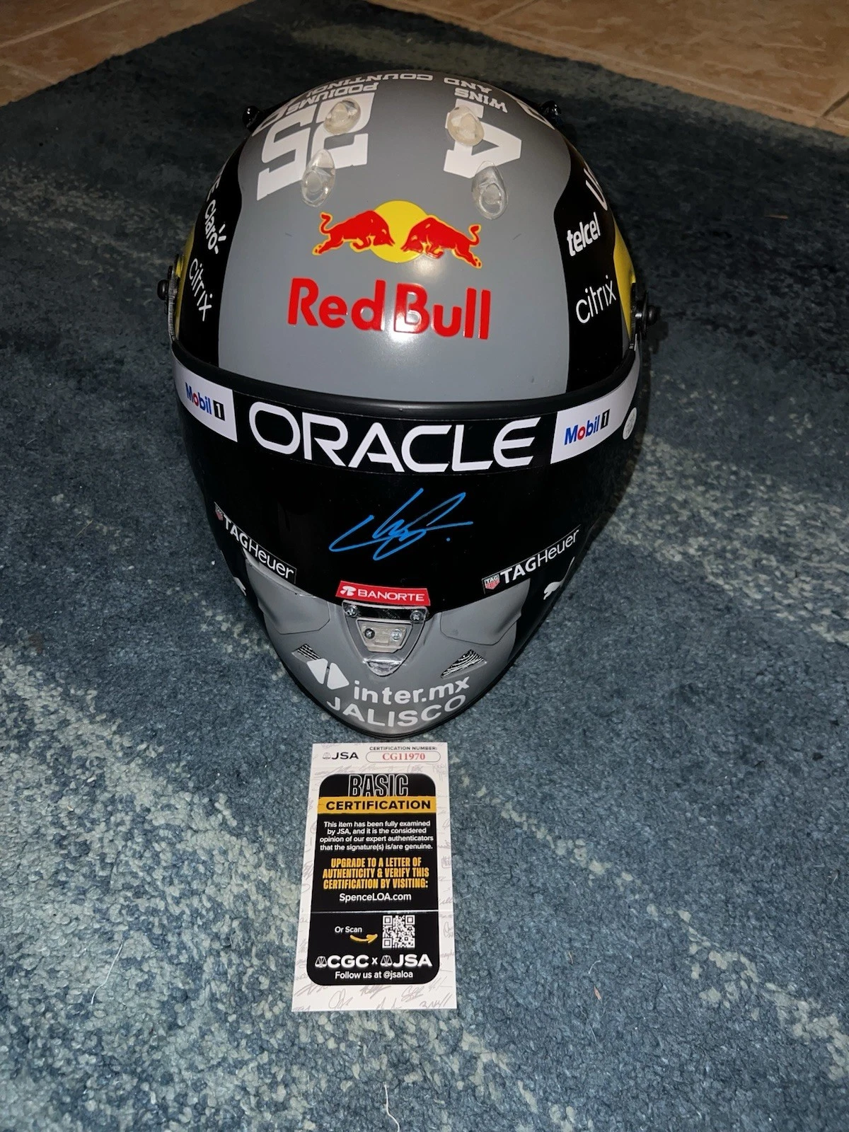 Sergio Checo Perez Signed 1:1 Full Size Helmet 2022 Monaco GP Red Bull JSA Auth