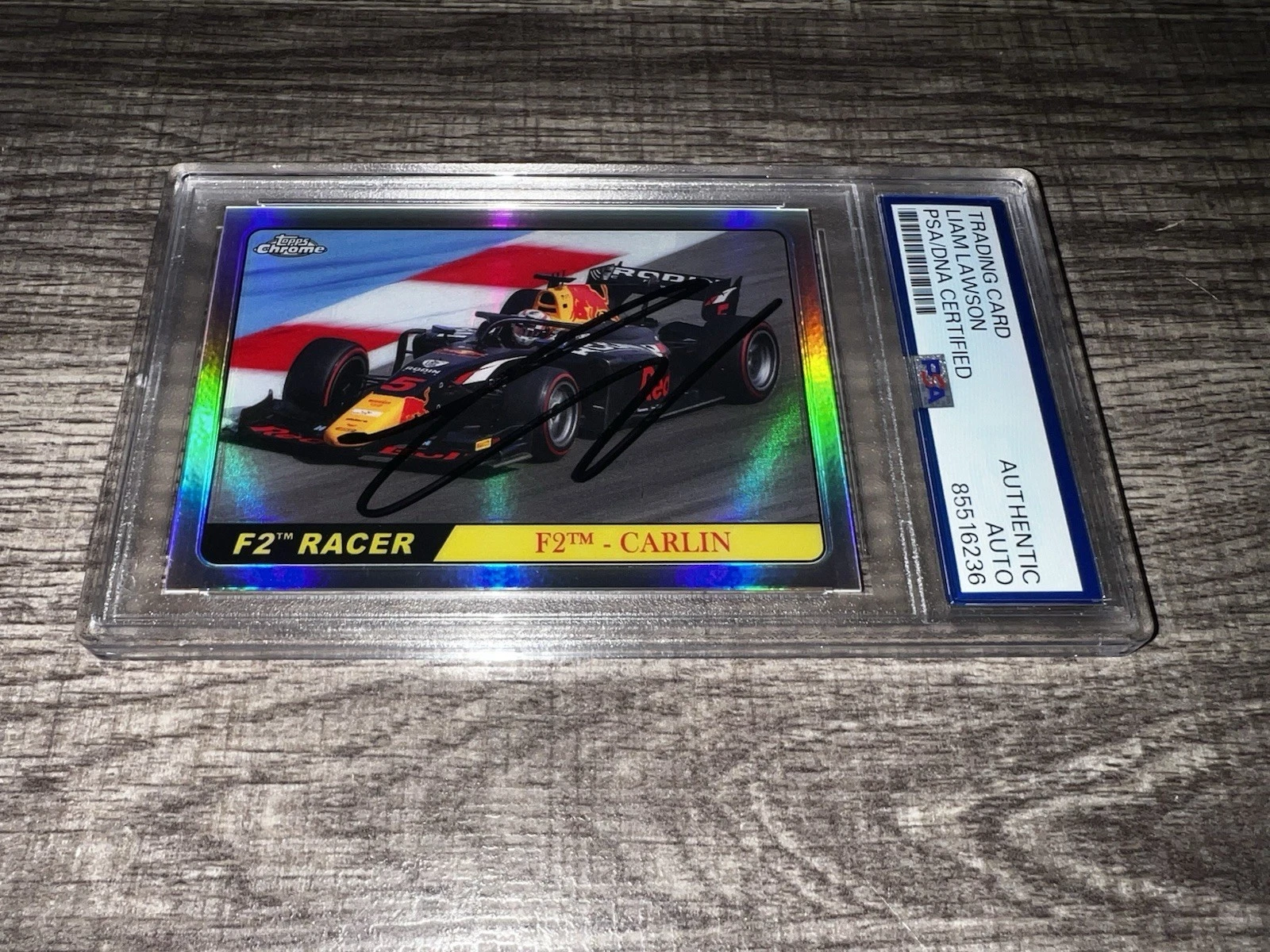 Liam Lawson Signed 2021 Topps Chrome F2 Card T68-LL Visa Cash App PSA/DNA